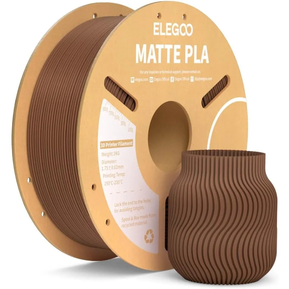 ELEGOO Matte PLA Filament 1.75mm Erdbraun 1KG, 3D Drucker Filament PLA