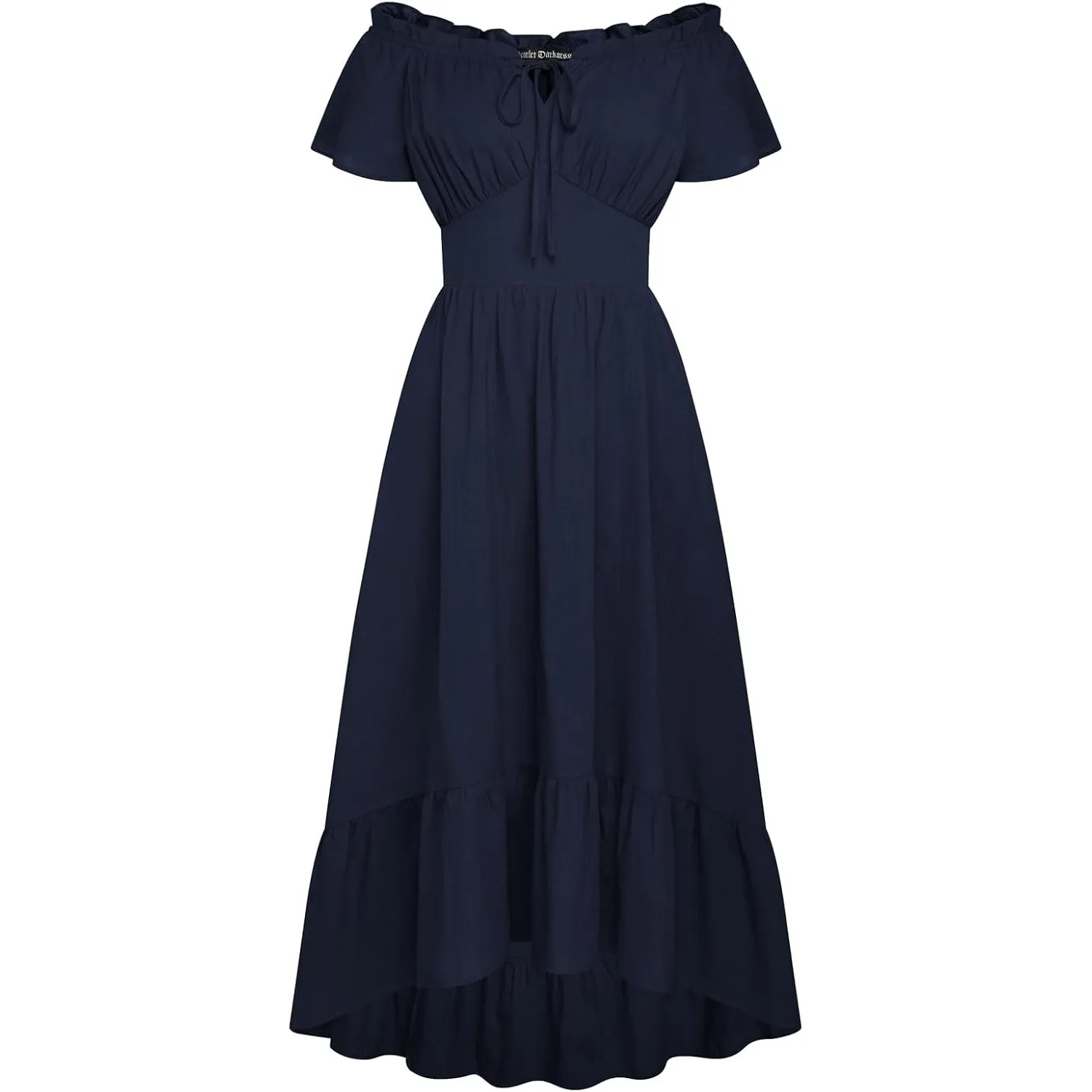 SCARLET DARKNESS Damen Renaissance Maxikleid Schulterfrei High Low Saum Corsagenkleid