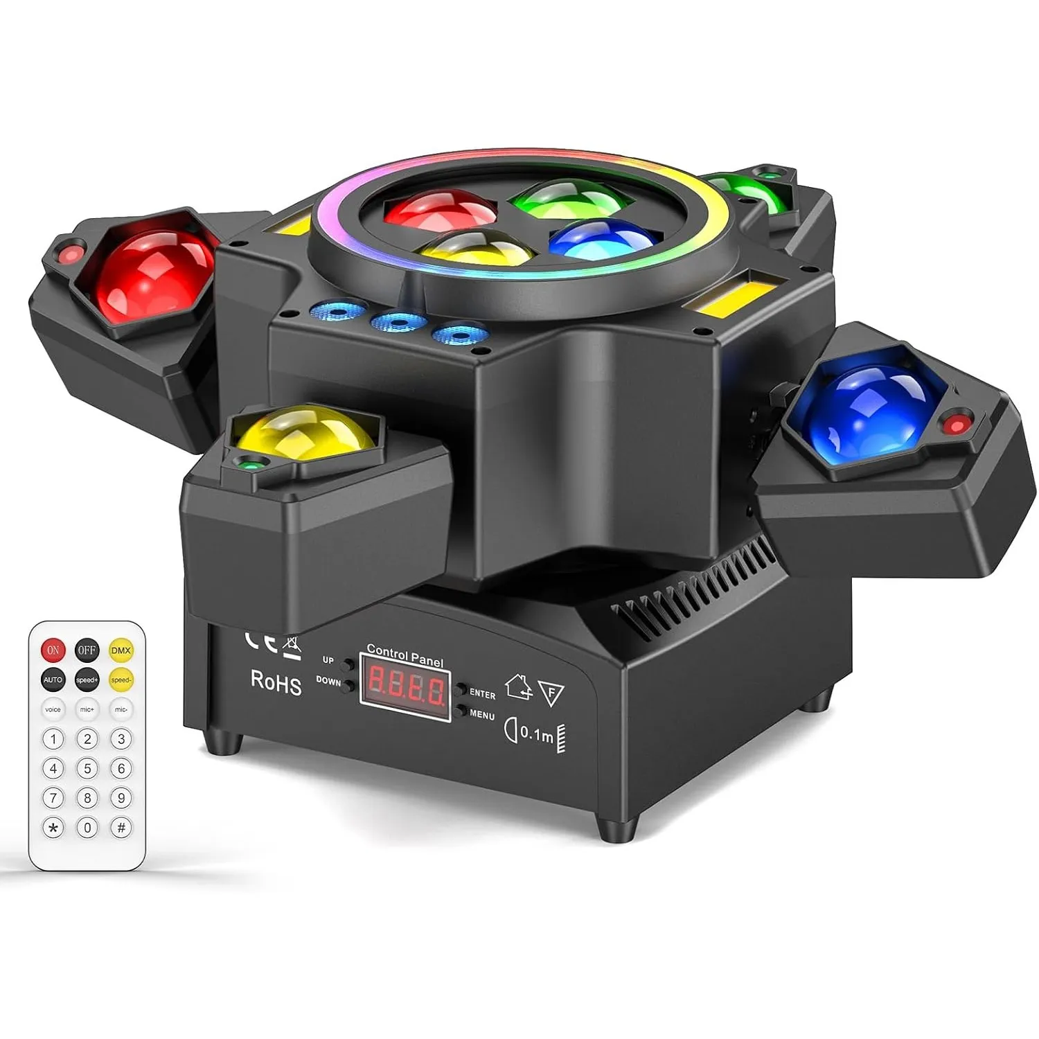 150W Moving Head Bühnenlicht Strahl, RGBW LED 4 Lampenarm Wash Spotlight mit Fernbedienung Gold Strobe Partylicht Schei…