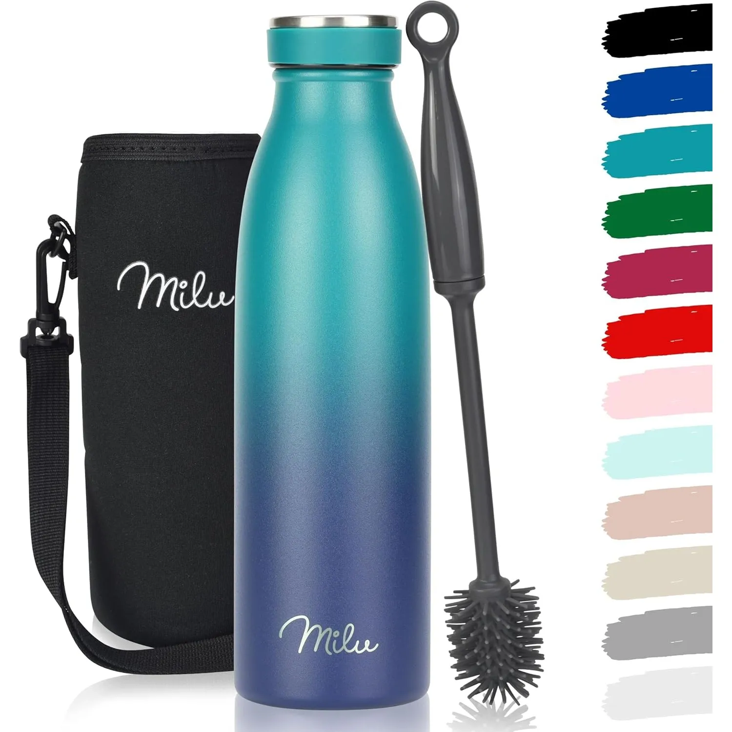 Milu Edelstahl Trinkflasche 350ml, 500ml, 750ml, 1L, 1,5L – Thermosflasche für Kinder Erwachsene auslaufsicher Isolierf…