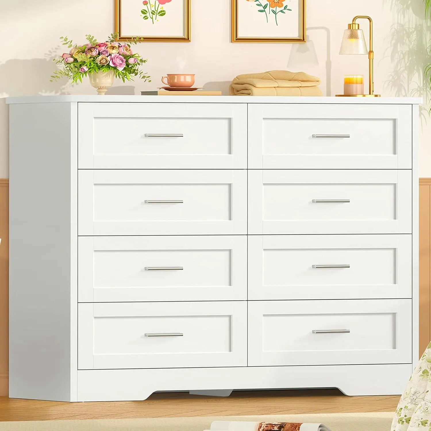 TEENFON Kommode mit 8 Schubladen, Weißer Komodenschrank für Schlafzimmer - Multifunktionales Sideboard für Wohnzimmer, …