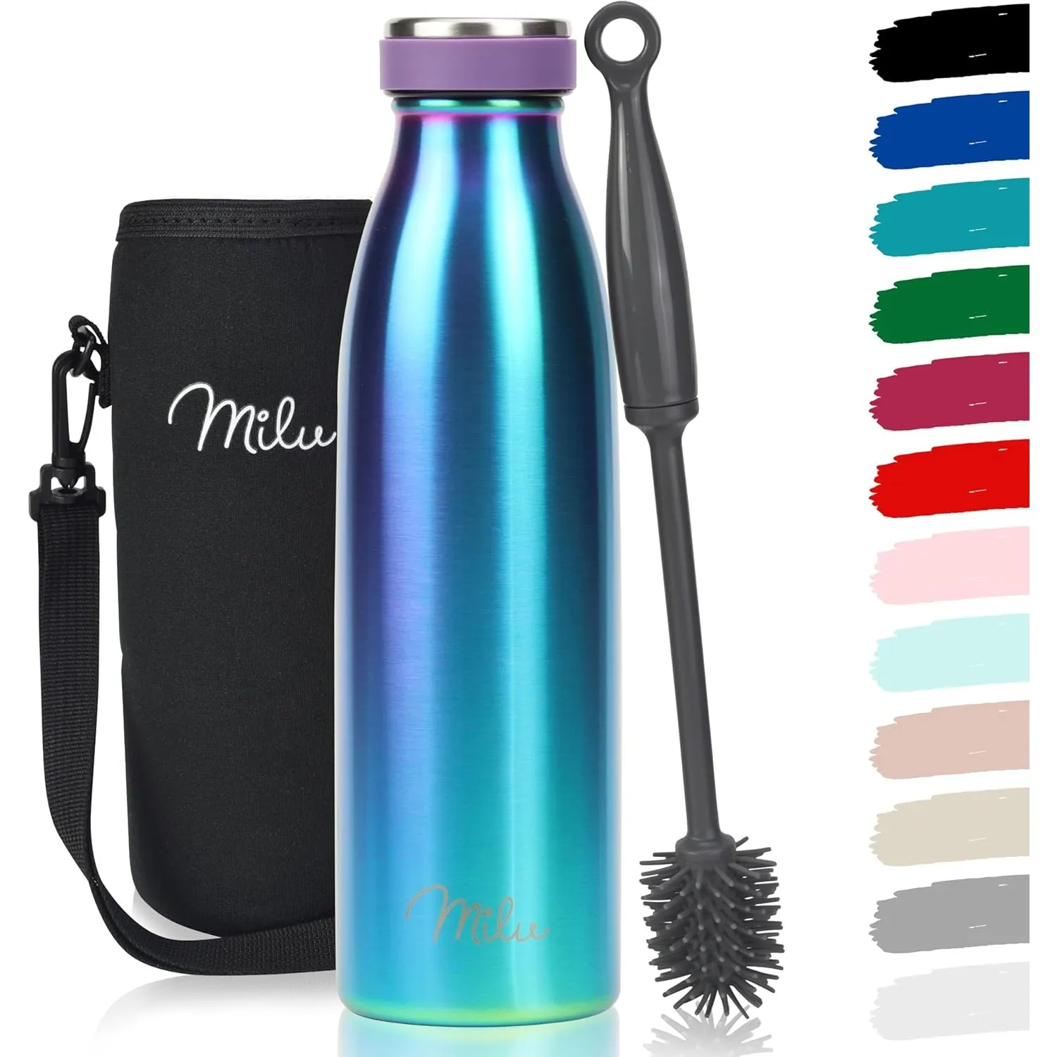 Milu Edelstahl Trinkflasche 350ml, 500ml, 750ml, 1L, 1,5L – Thermosflasche für Kinder Erwachsene auslaufsicher Isolierf…