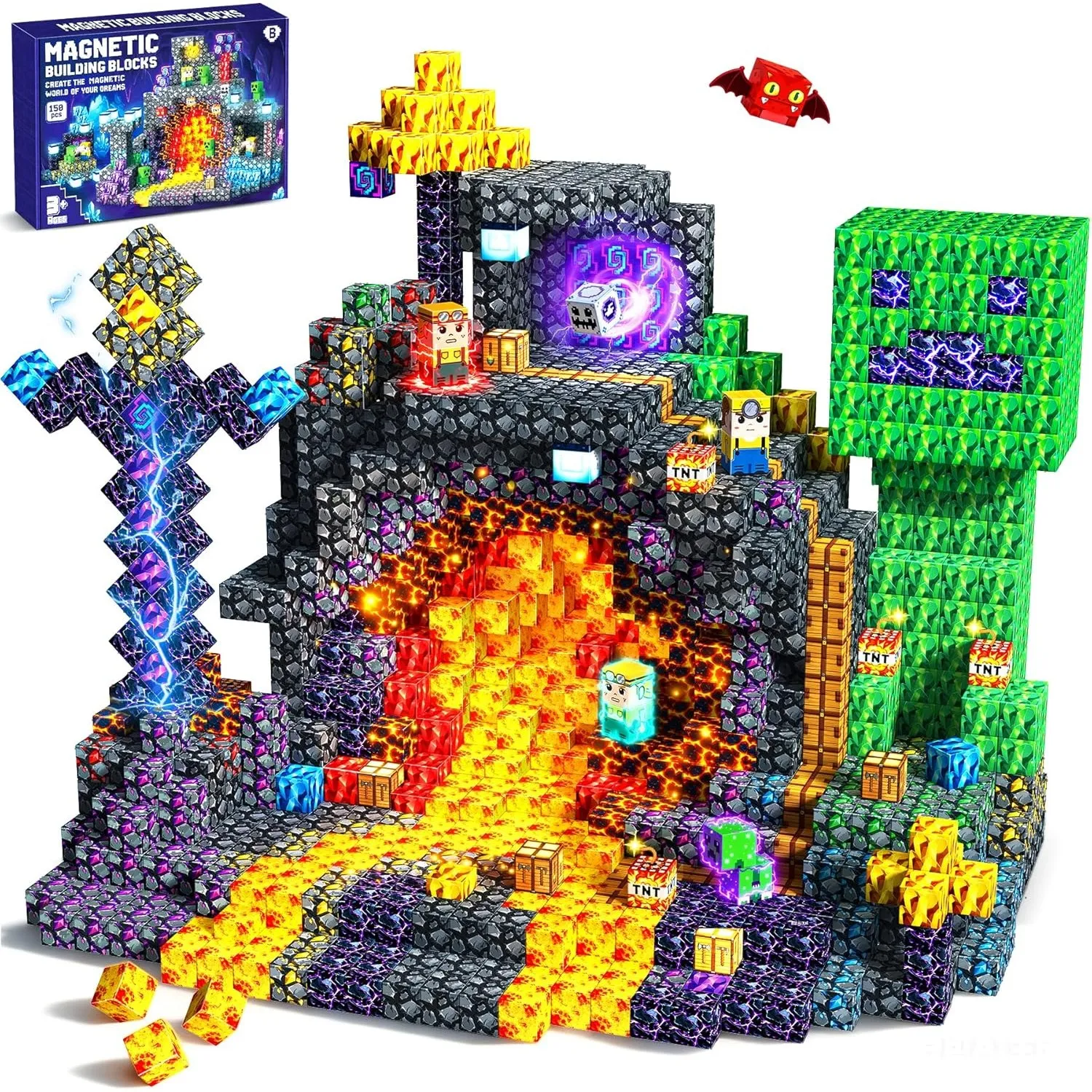 Pourbibi Magnetische Bausteine - 150 Teile Magnetbausteine Magnetspielzeug,Ostern Geschenke Kinder, Magnetische Bauwelt…