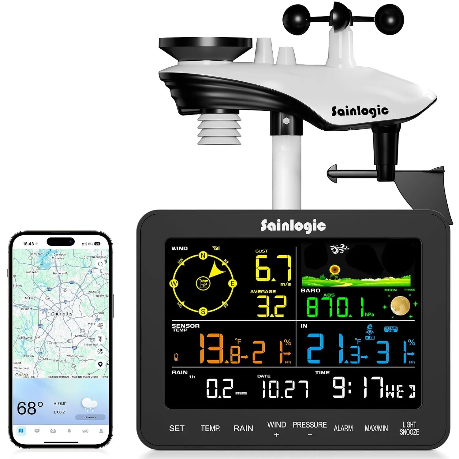 Sainlogic SA6 Plus Smart Wetterstation WLAN, 24/7 KI-Wettervorhersage von Weatherseed®, APP/Email-Warnungen, Wetterstat…