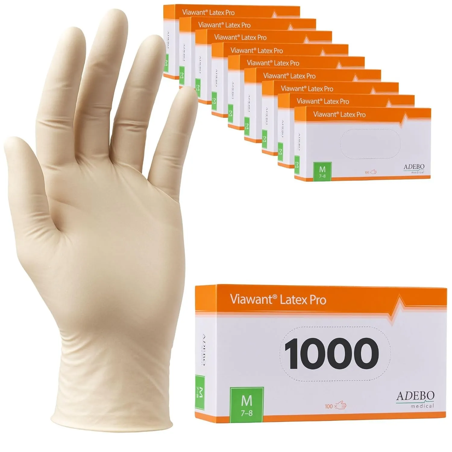 Latexhandschuhe 1000 Stück | M | Puderfreie Latex Handschuhe Weiß | Texturiert, reißfest & elastisch | Untersuchungshan…