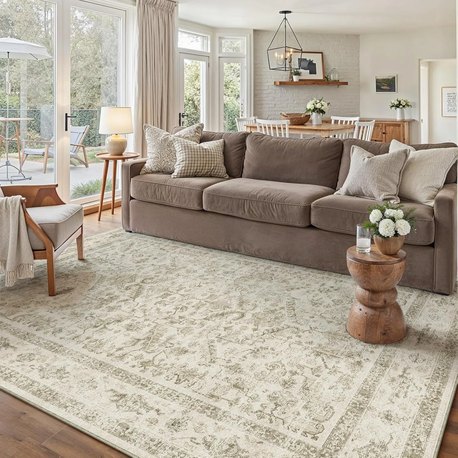 PureCozy Vintage Beige Teppich Wohnzimmer 140x200cm Waschbar | Waschbarer Teppich, Weich Rutschfest, Kurzflor Boho, für…
