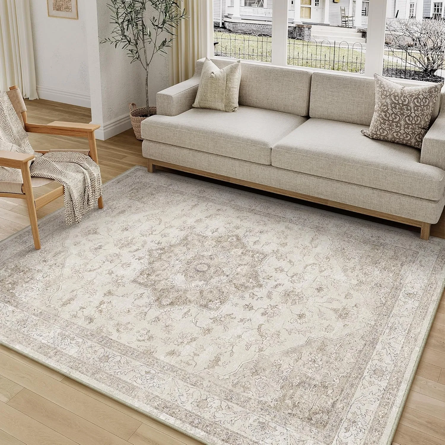 PureCozy Vintage Beige Teppich Wohnzimmer 120x170cm Waschbar