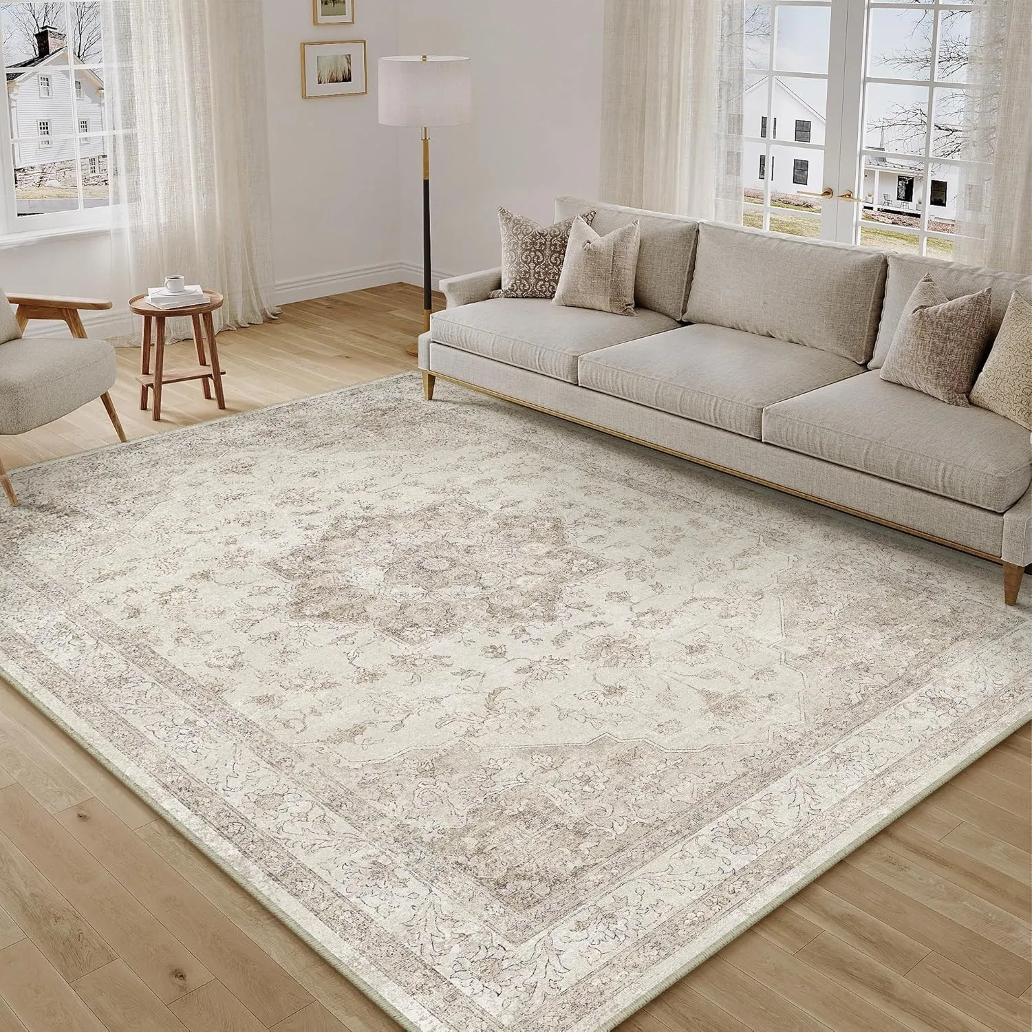 PureCozy Vintage Beige Teppich Wohnzimmer 160x230cm Waschbar