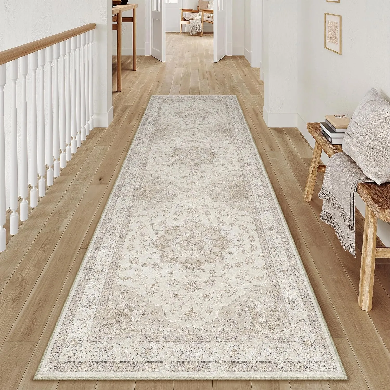 PureCozy Vintage Beige Teppich Läufer Flur 60x240cm Waschbar