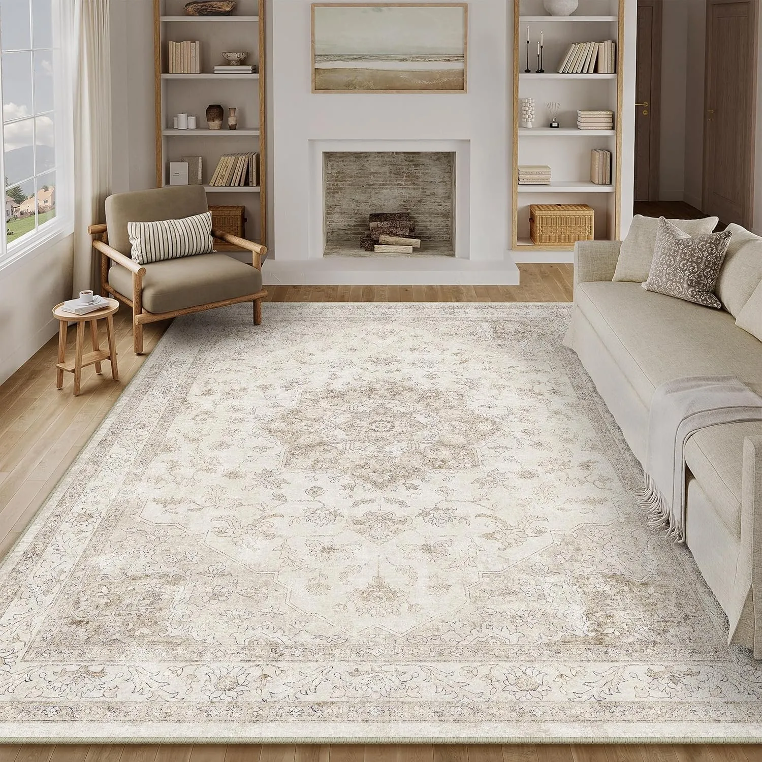 PureCozy Vintage Beige Teppich Wohnzimmer 200x300cm Waschbar