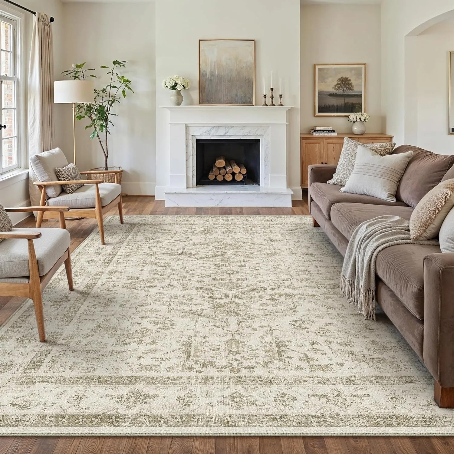PureCozy Vintage Beige Teppich Wohnzimmer 200x300cm Waschbar
