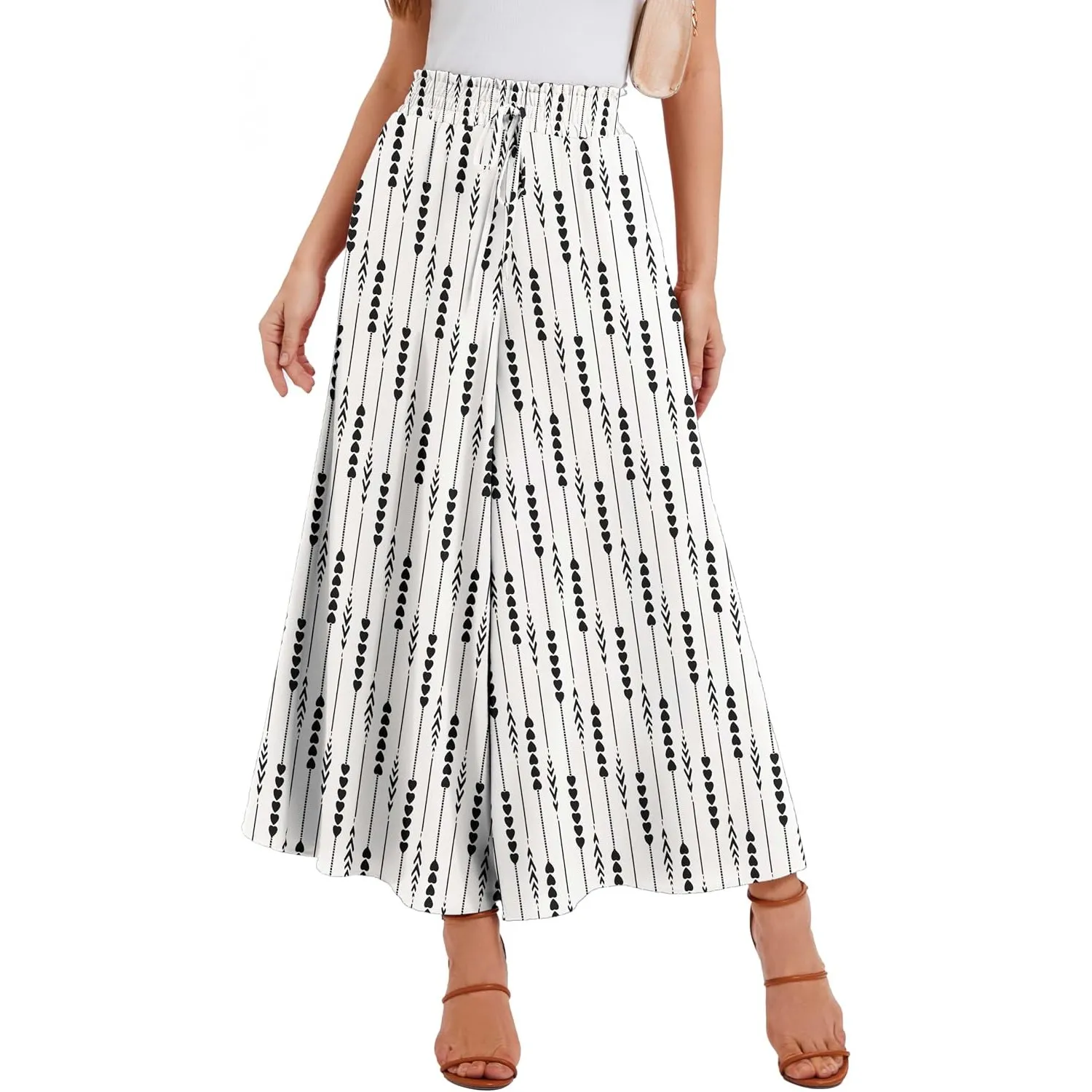 Sommerhose Damen Leicht Lässige Palazzo Hose Elegant High Waist Baggy Freizeithose mit 2 Taschen