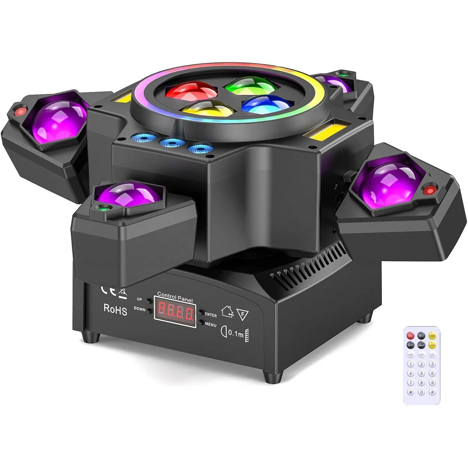 150W Moving Head LED mit Fernsteuerung RGBW Disco Licht Partylicht mit 4 Lichtarmen Scheinwerfer für DJ Bar Geburtstag …