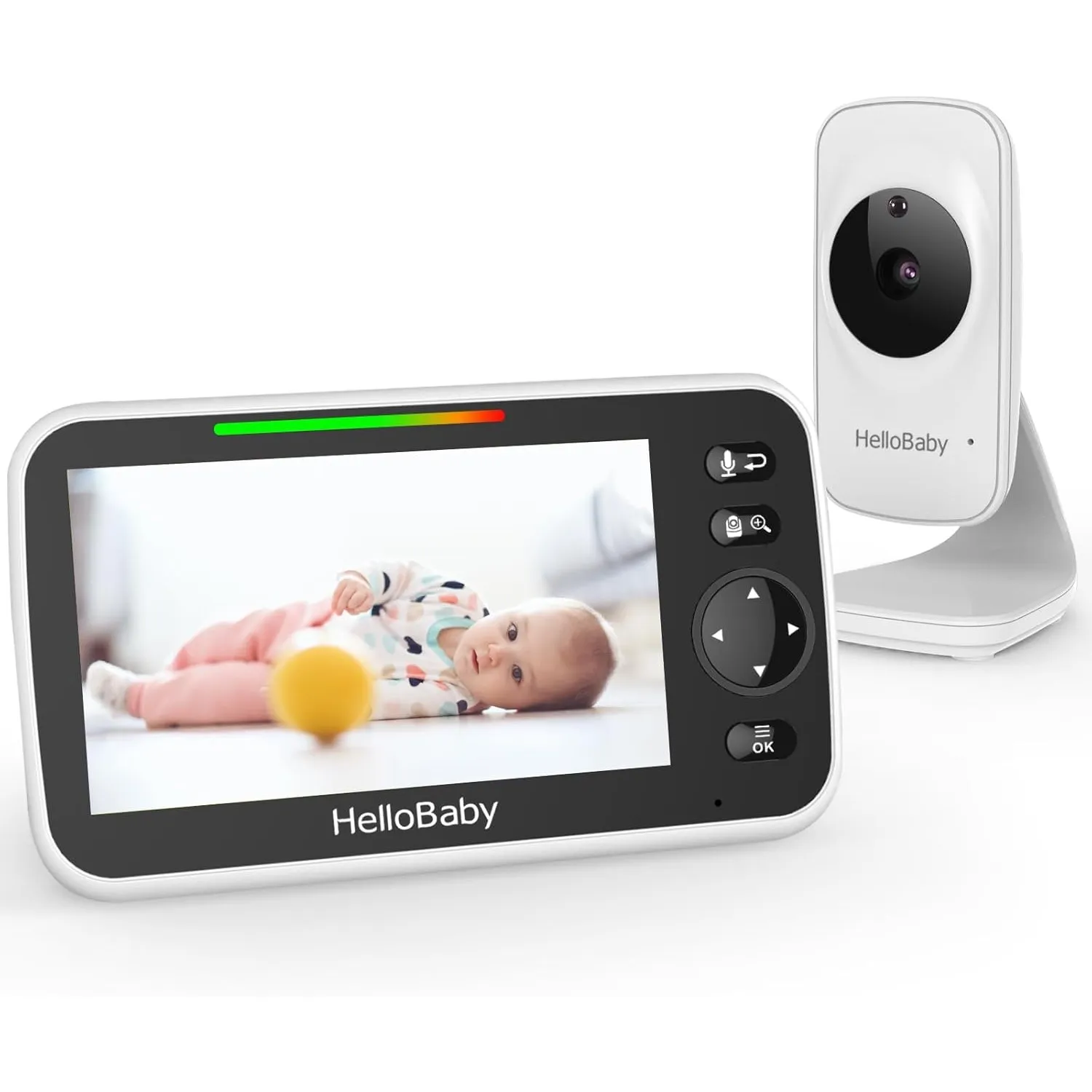 HelloBaby Babyphone Videokamera für Babys mit Kamera und Nachtsicht, 5 Zoll (12,7 cm) LCD-Farbbildschirm, Nachtsichtkam…