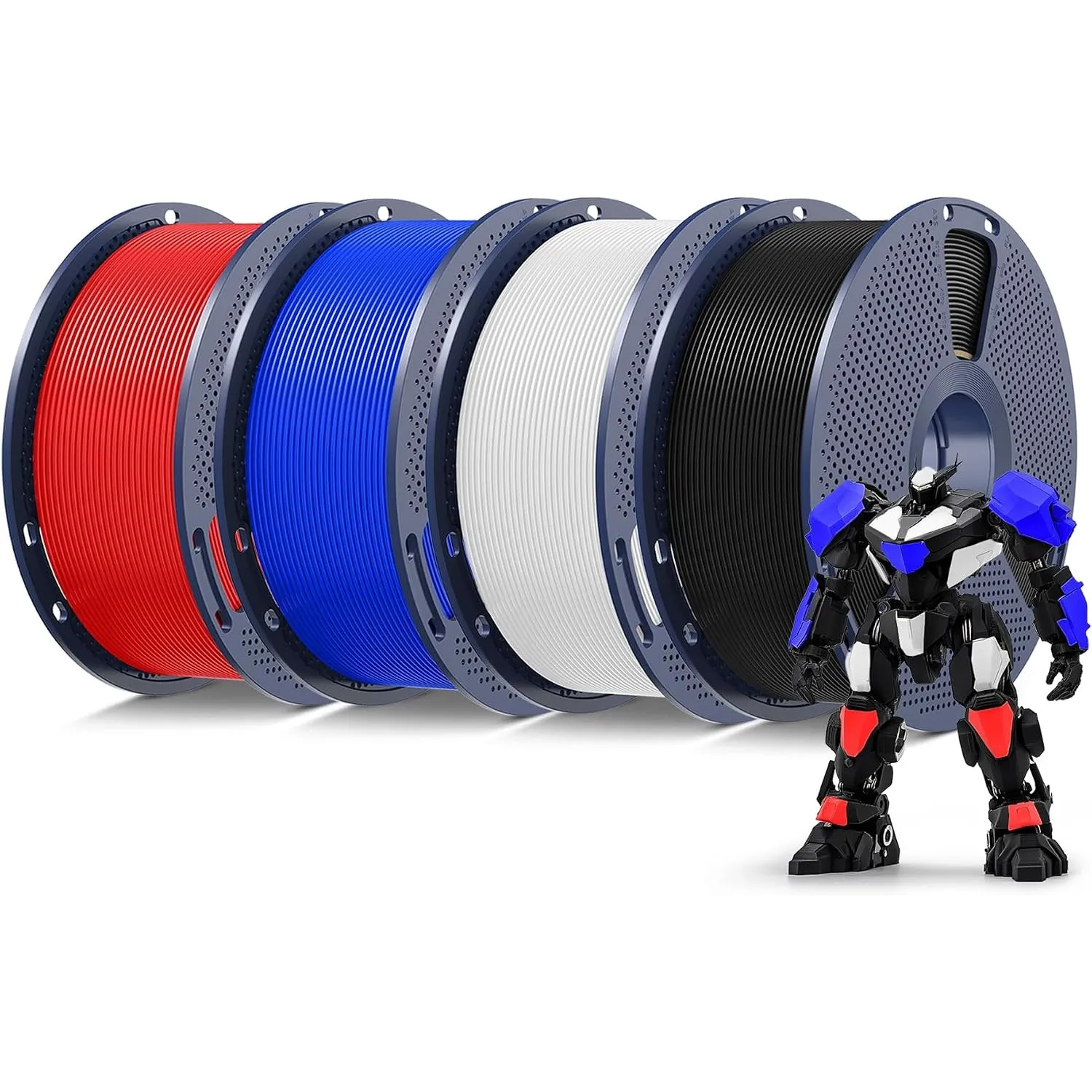 SUNLU 4KG PETG Filament 1.75mm, Schwarz+Weiß+Rot+Blau