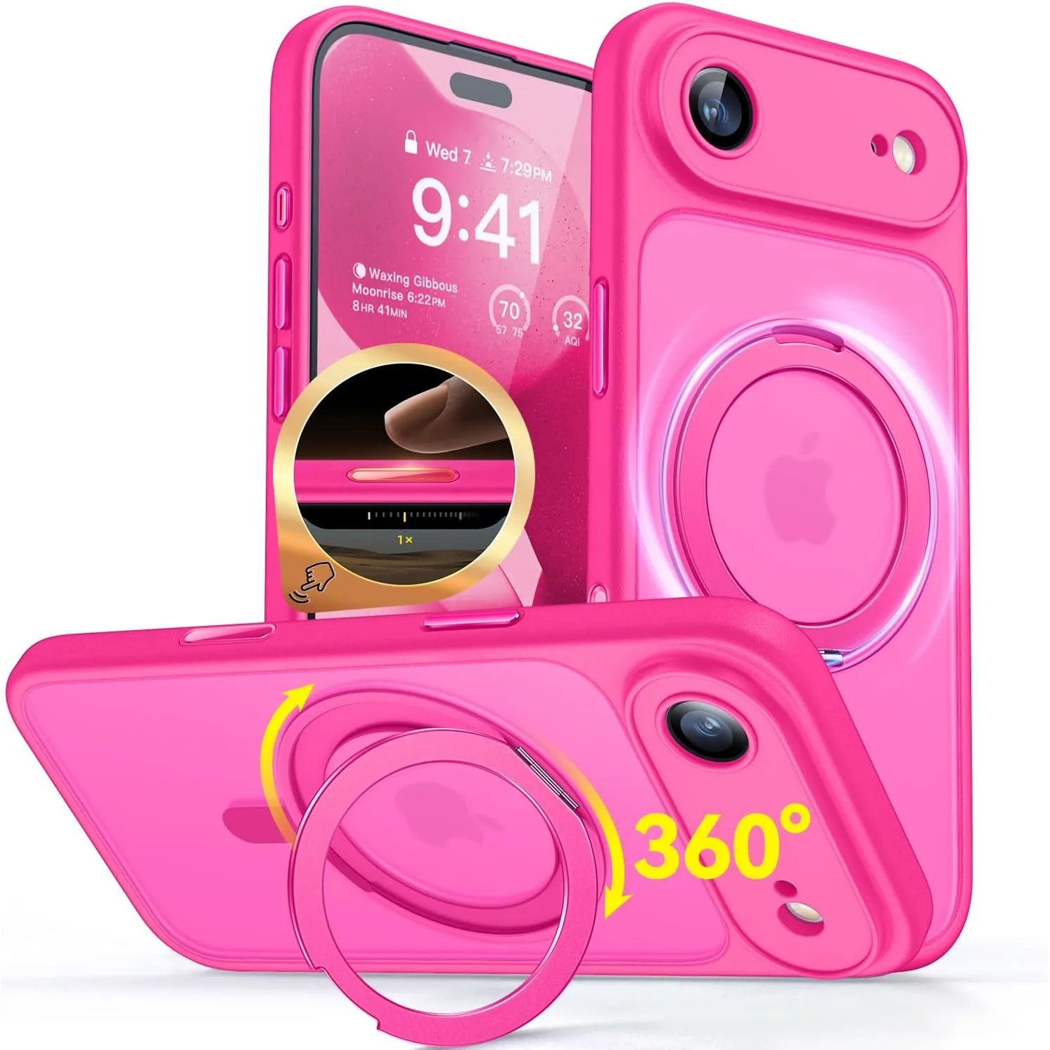 CANSHN 360° Ständer für iPhone Air Hülle, Matt Leuchtend Rosa