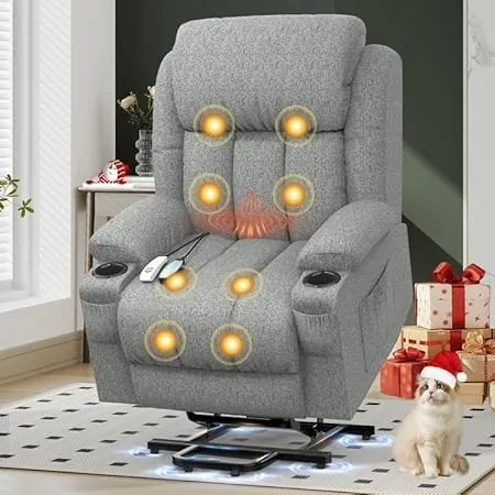 YONISEE Fernsehsessel Massagesessel Elektrisch Relaxsessel mit Liegefunktion Aufstehhilfe, Massage Heizung, Fußteil, Ge…