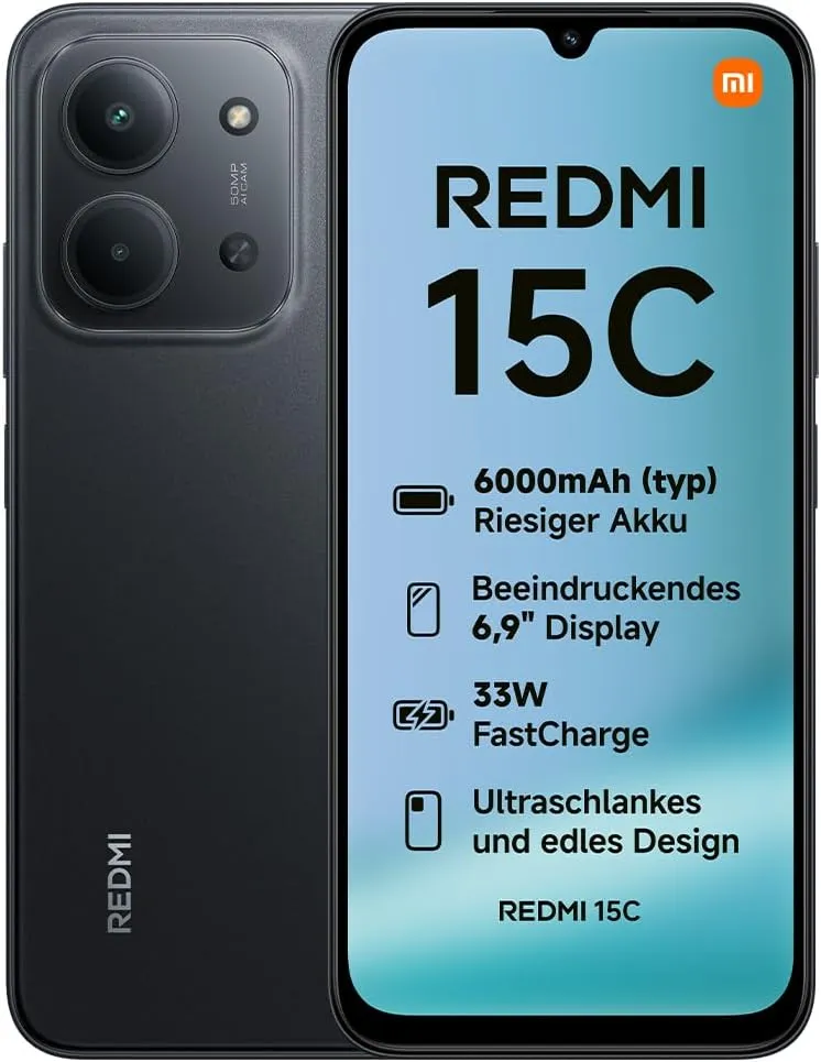 XIAOMI Redmi 15C Smartphone 4GB+256GB, 6,9" 120Hz Display, 50MP AI Dual-Kamera, 6000mAh Akku, 7,99mm schlank, Midnight …