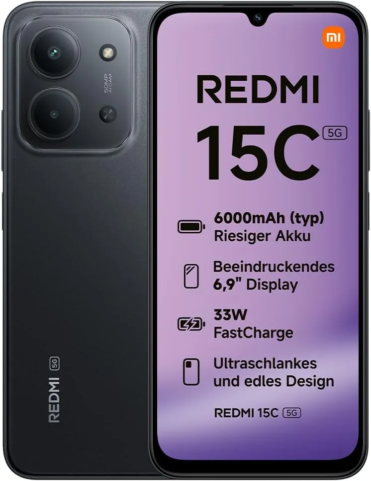Xiaomi REDMI 15C 5G, Smartphone 4+256GB, 6,9" 120Hz Display, MediaTek Dimensity 6300 Prozessor 6nm Octa-Core, 50MP KI-D…