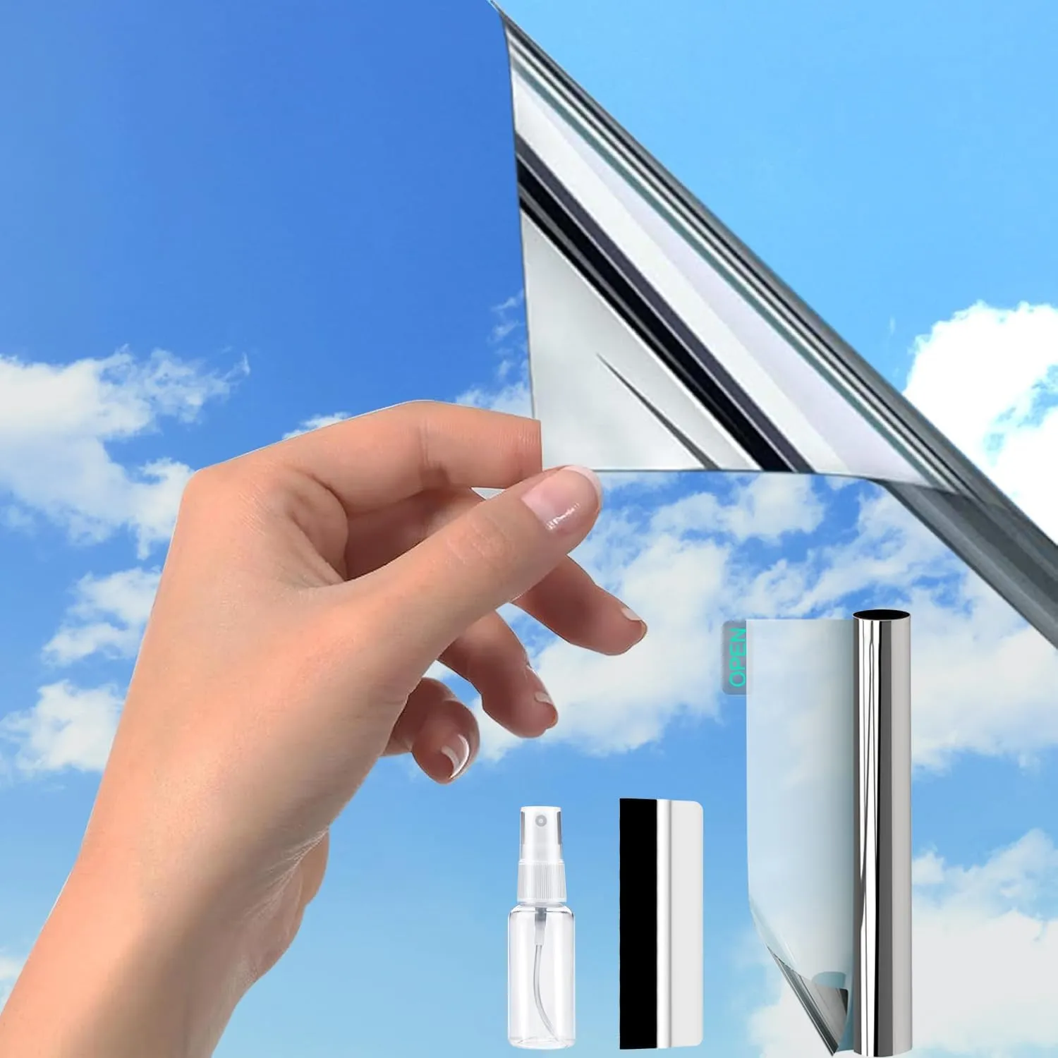 Silver (90 x 200 cm) Mirror Film Window Heat Protection UV Film Self-Adhesive Window Film Sun Protection Heat Protectio…
