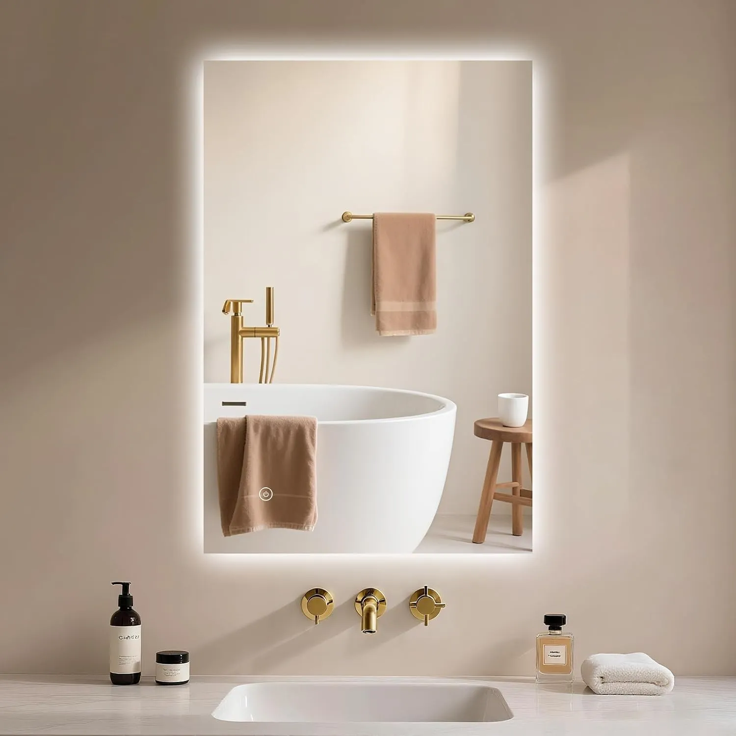 Badspiegel-mit-Beleuchtung 40x60cm - Badezimmerspiegel LED Badezimmer Spiegel mit Beleuchtung, Touch-Schalter, Dimmbar,…