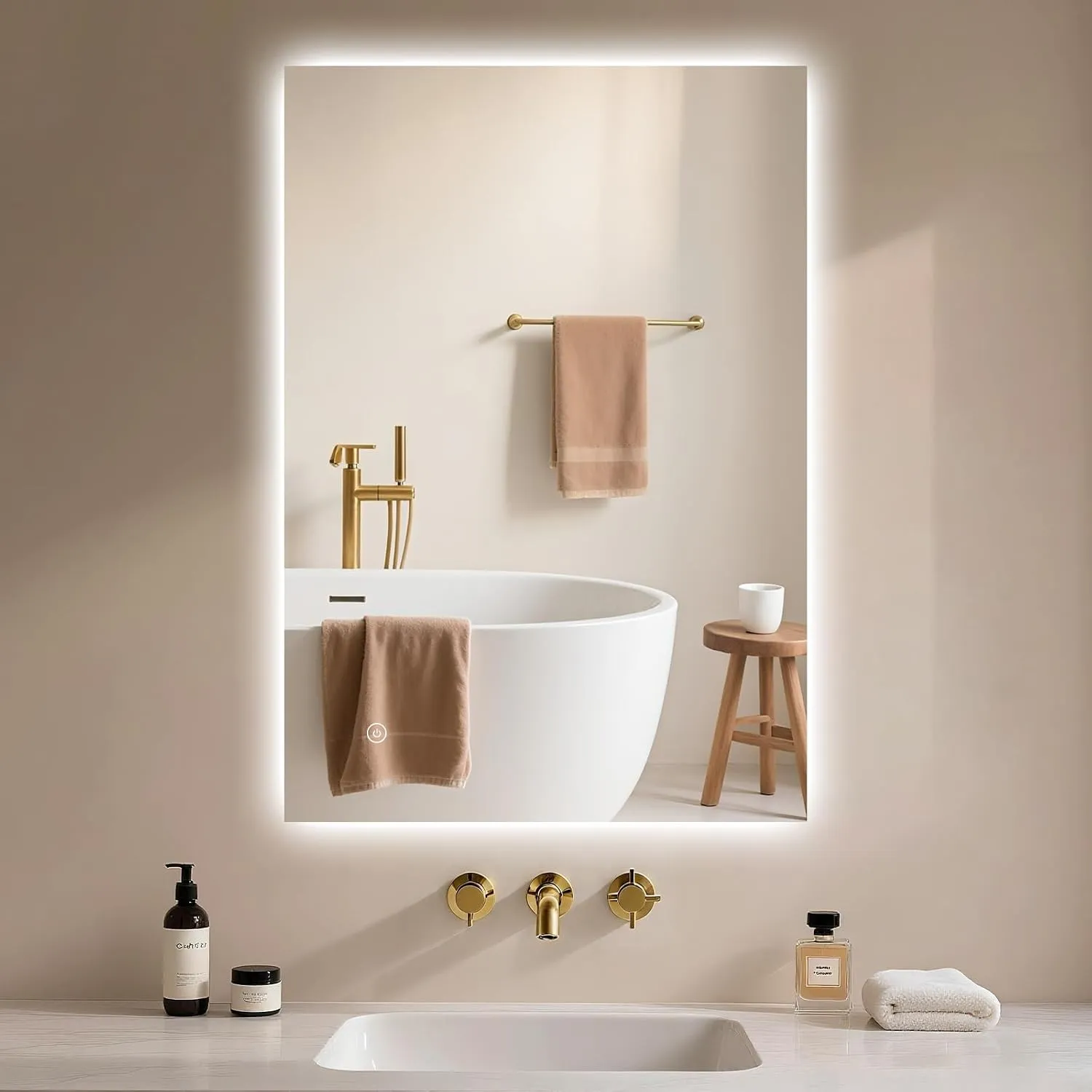 Badspiegel-mit-Beleuchtung 50x70cm - Badezimmerspiegel LED Badezimmer Spiegel mit Beleuchtung, Touch-Schalter, Dimmbar,…