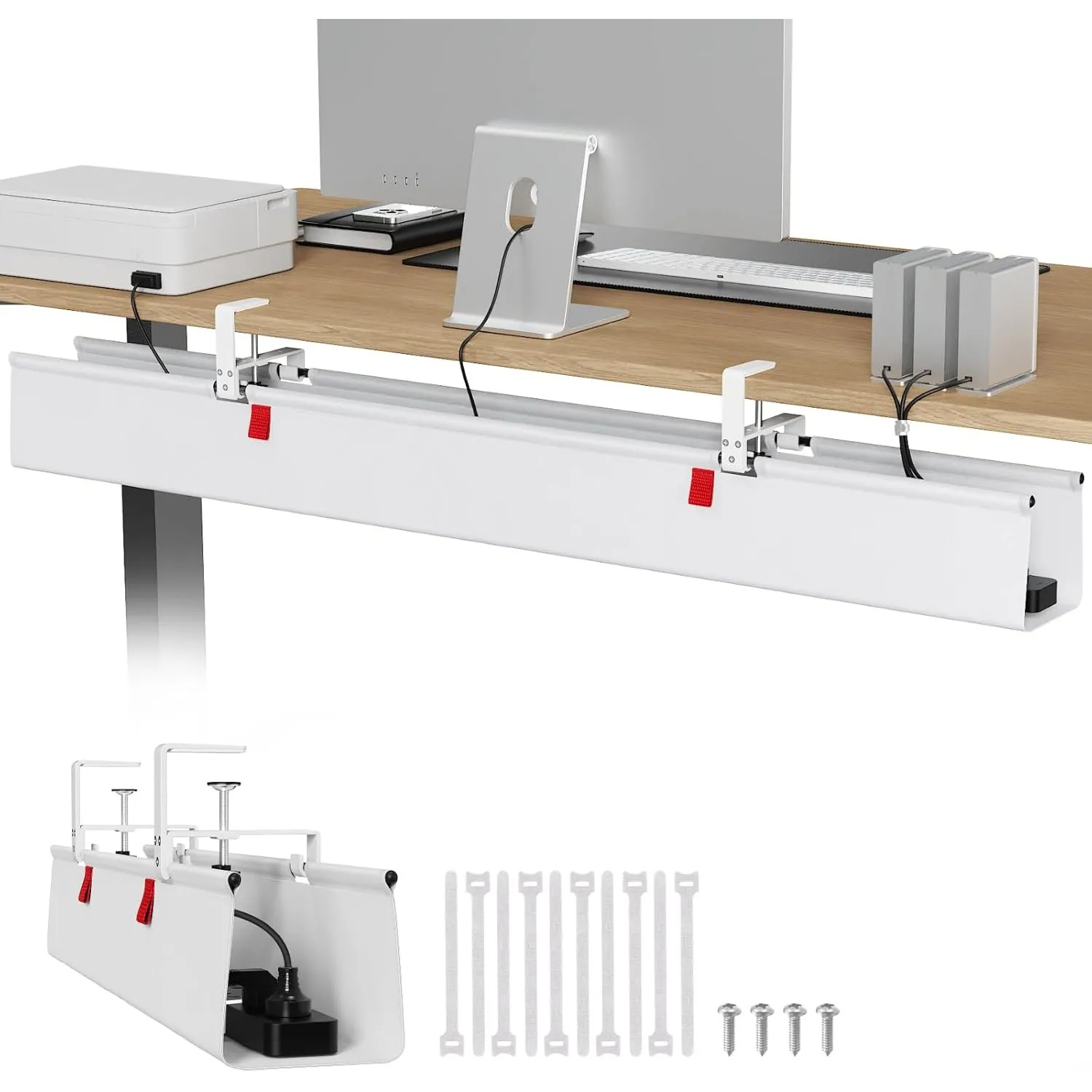 Univivi Unter dem Kabelmanagement Schreibtisch, 120cm Ohne Bohren Kabelnetz Schreibtisch Fexibel Oganizer, Klemmen/Schr…