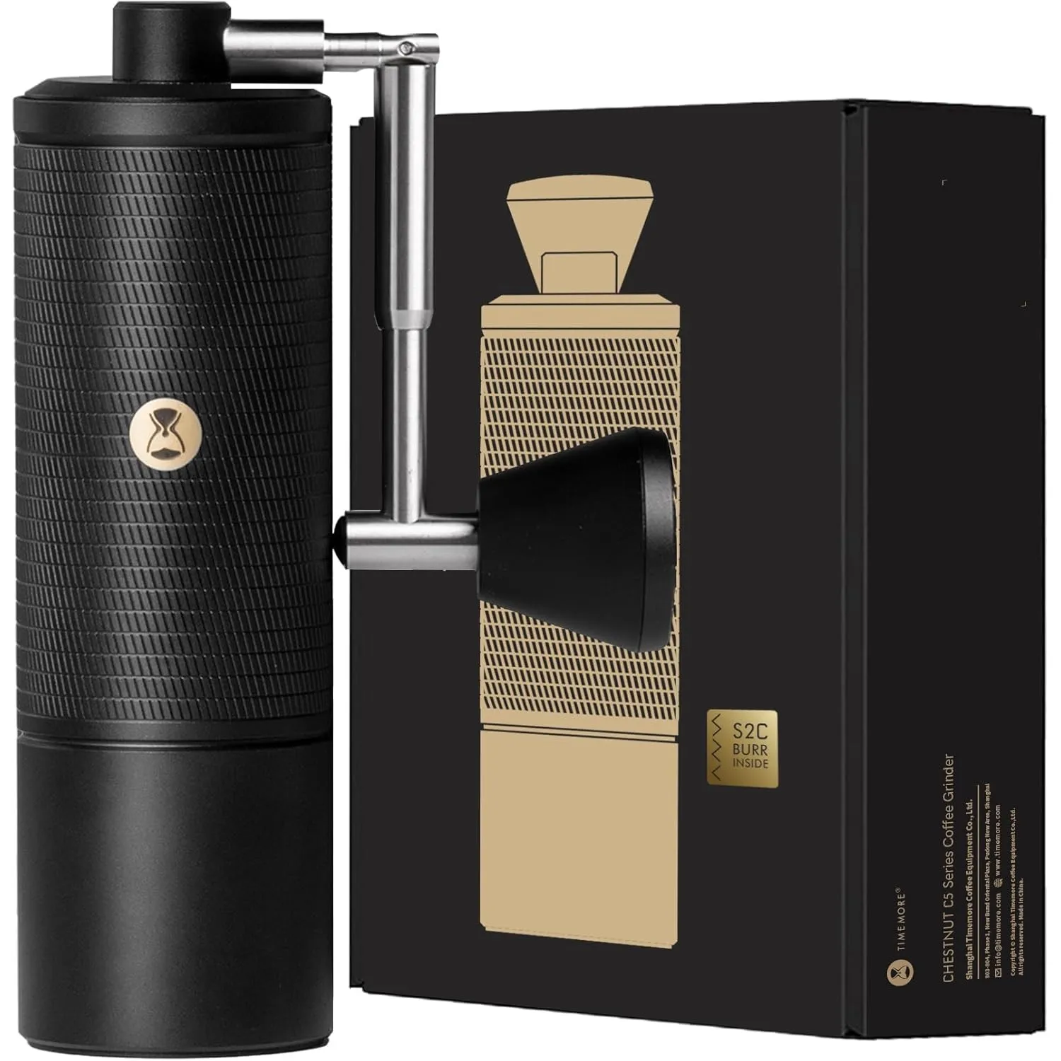 TIMEMORE C5 ESP Pro Handkaffeemühle mit S2C-042-III Kegelmahlwerk, 0,015mm Präzisionsverstellung, vollmetallische tragb…