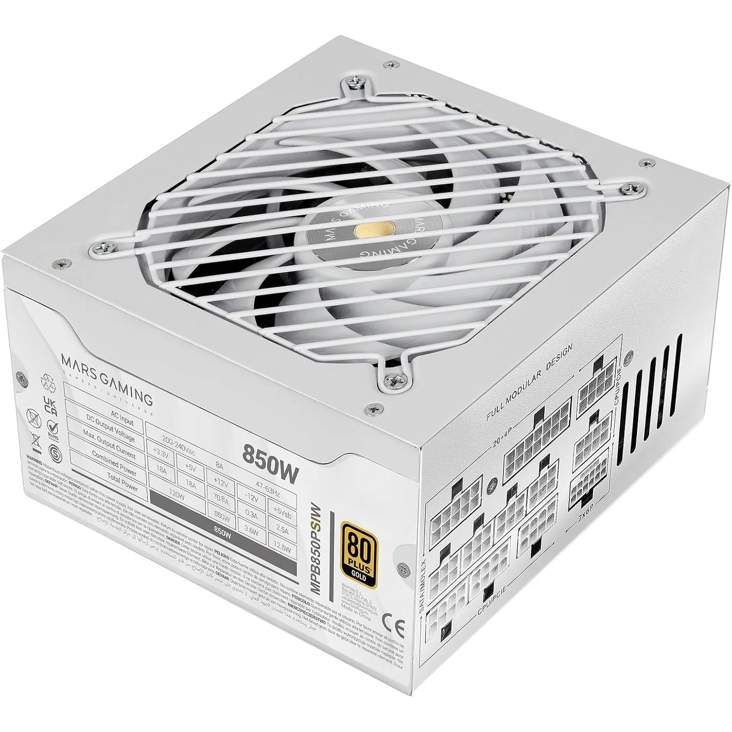 Mars Gaming MPB850PSI, Vollmodulares ATX-Netzteil 850W, 10 Jahre Garantie, 80Plus Gold 90%, SI-Lüfter 14cm, AI2-RPM-Tec…
