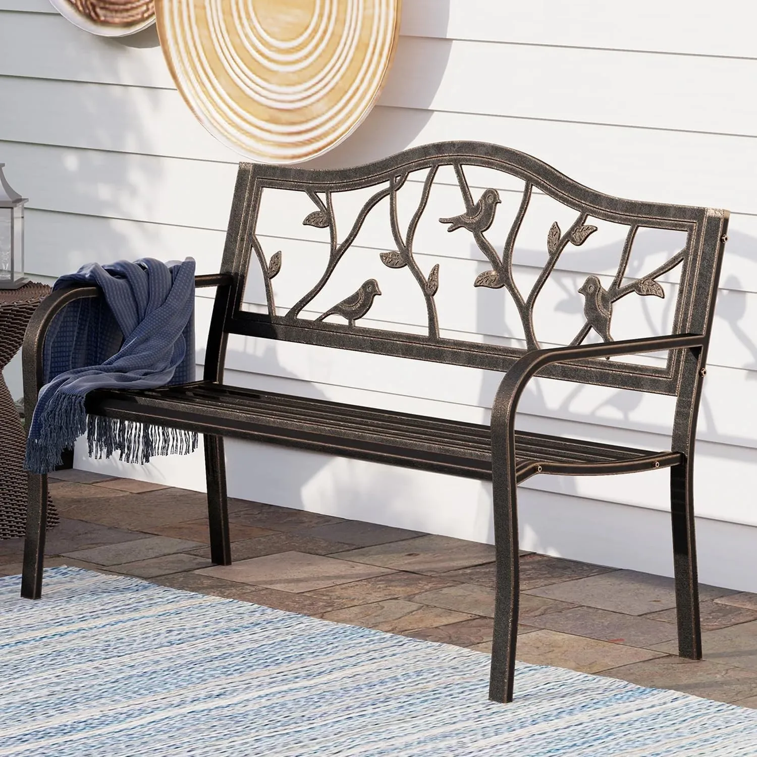 PHI VILLA Gartenbank Metall 2 Sitzer Bank für Park Outdoor Terrasse Bronze