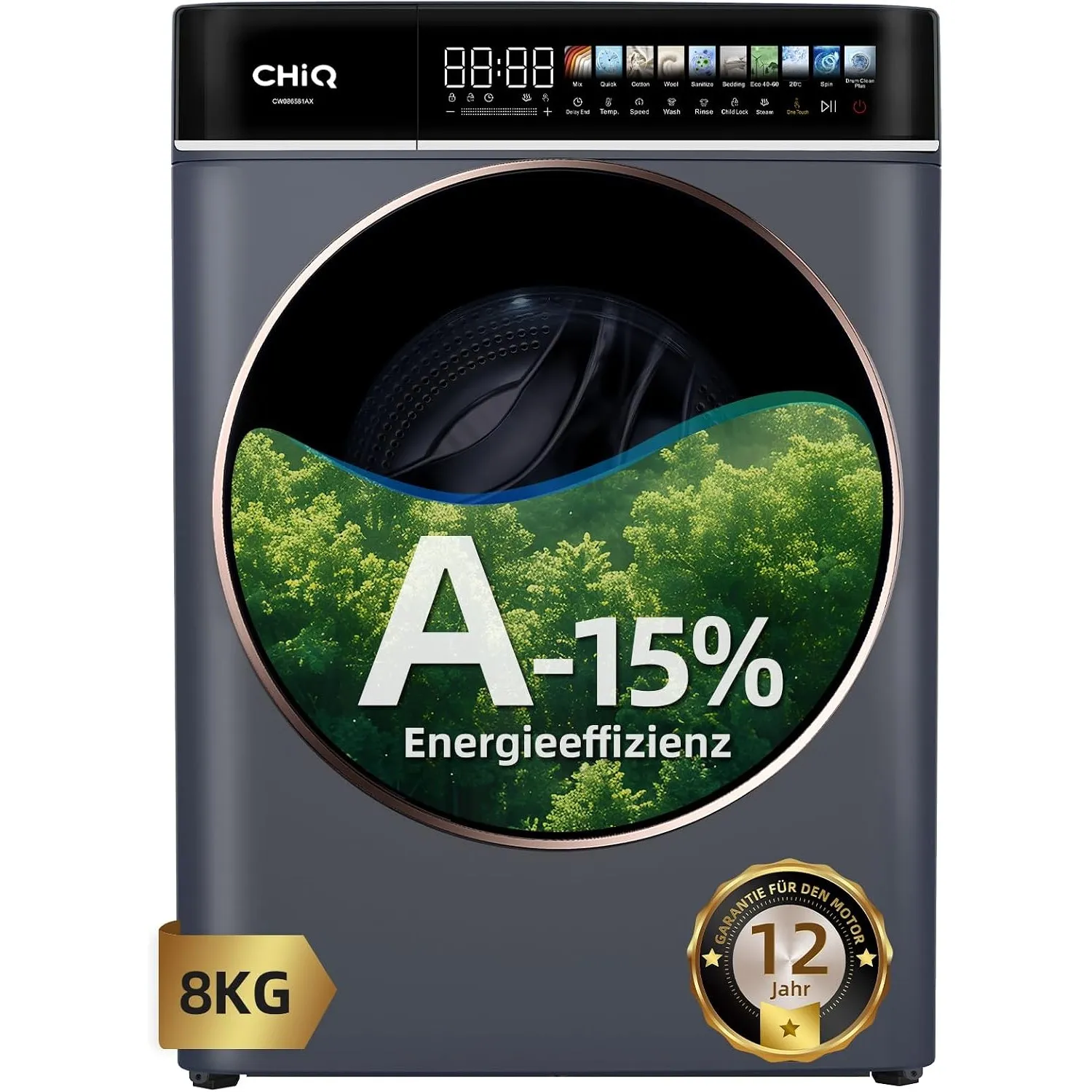 CHiQ Waschmaschine 8kg Frontlader, EEK A-15%, 1400 U/min