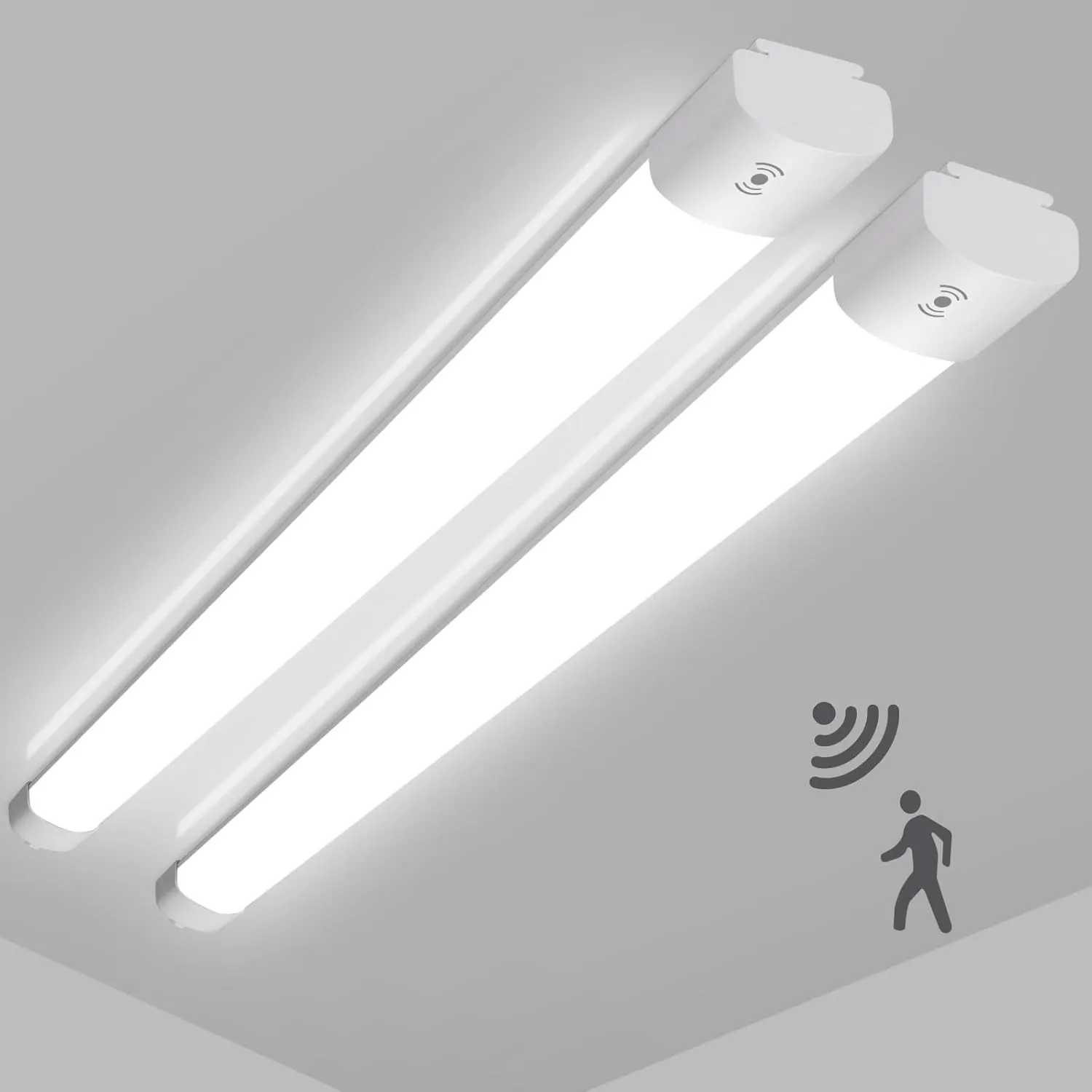 2x 36W LED Feuchtraumleuchte mit Bewegungsmelder, 4000LM, 120CM, IP65, 4000K, für Büro, Flur, Treppe, Garage, Abstellra…