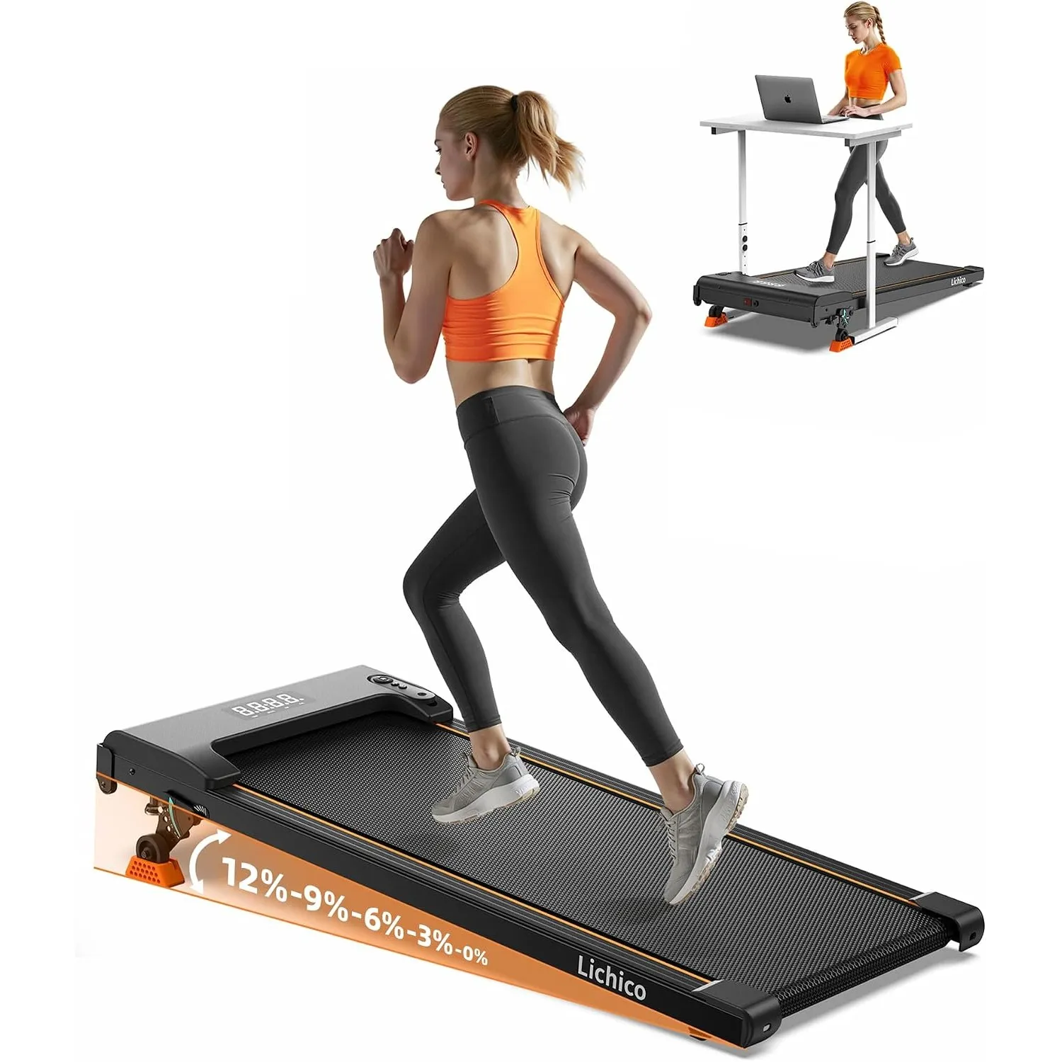Lichico 3-in-1 Walking Pad mit 0-12% Steigung, Laufband für Zuhause Klein