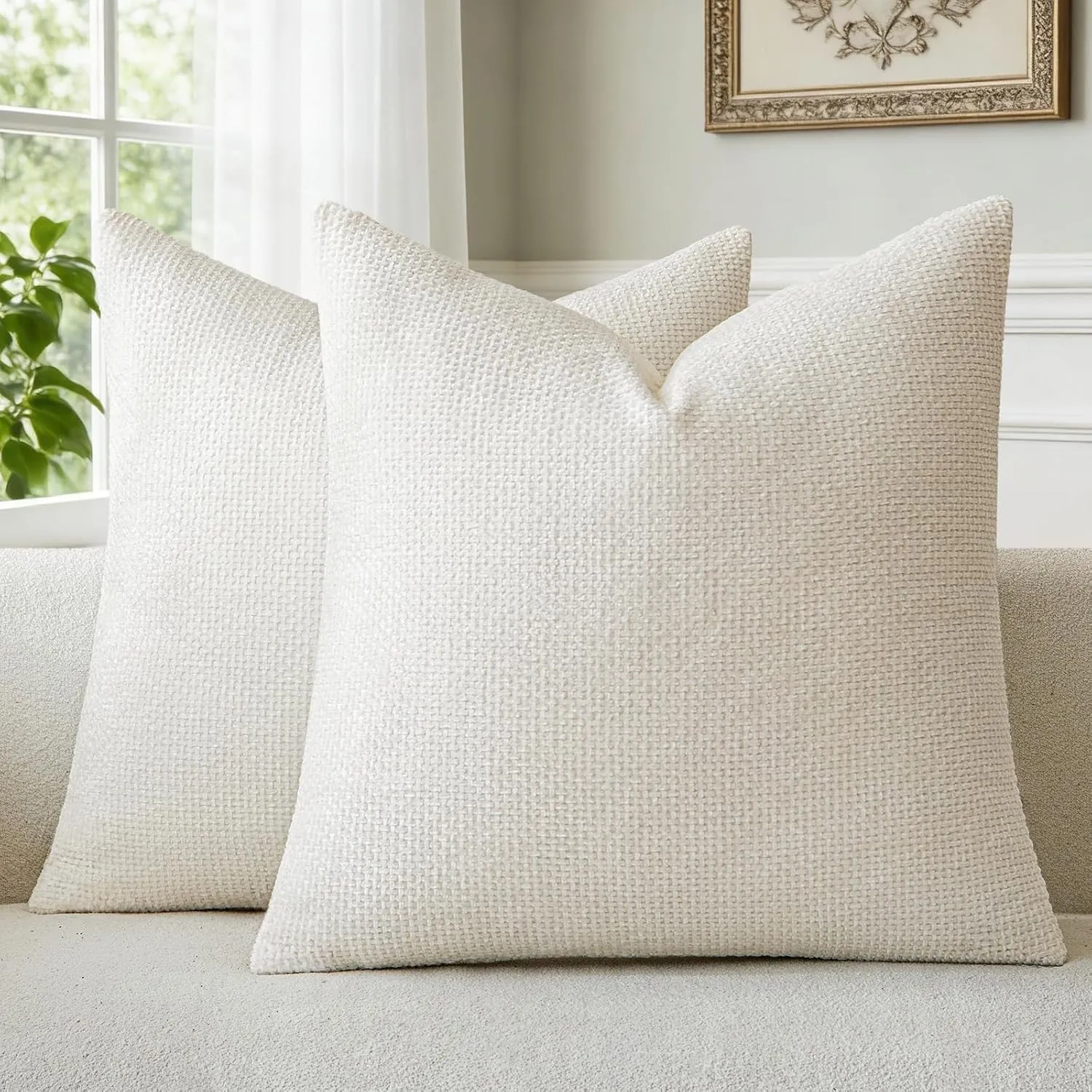 a moment Kissenbezug 40x40 Creme Chenille 2er Set Dekokissen Kissenbezüge