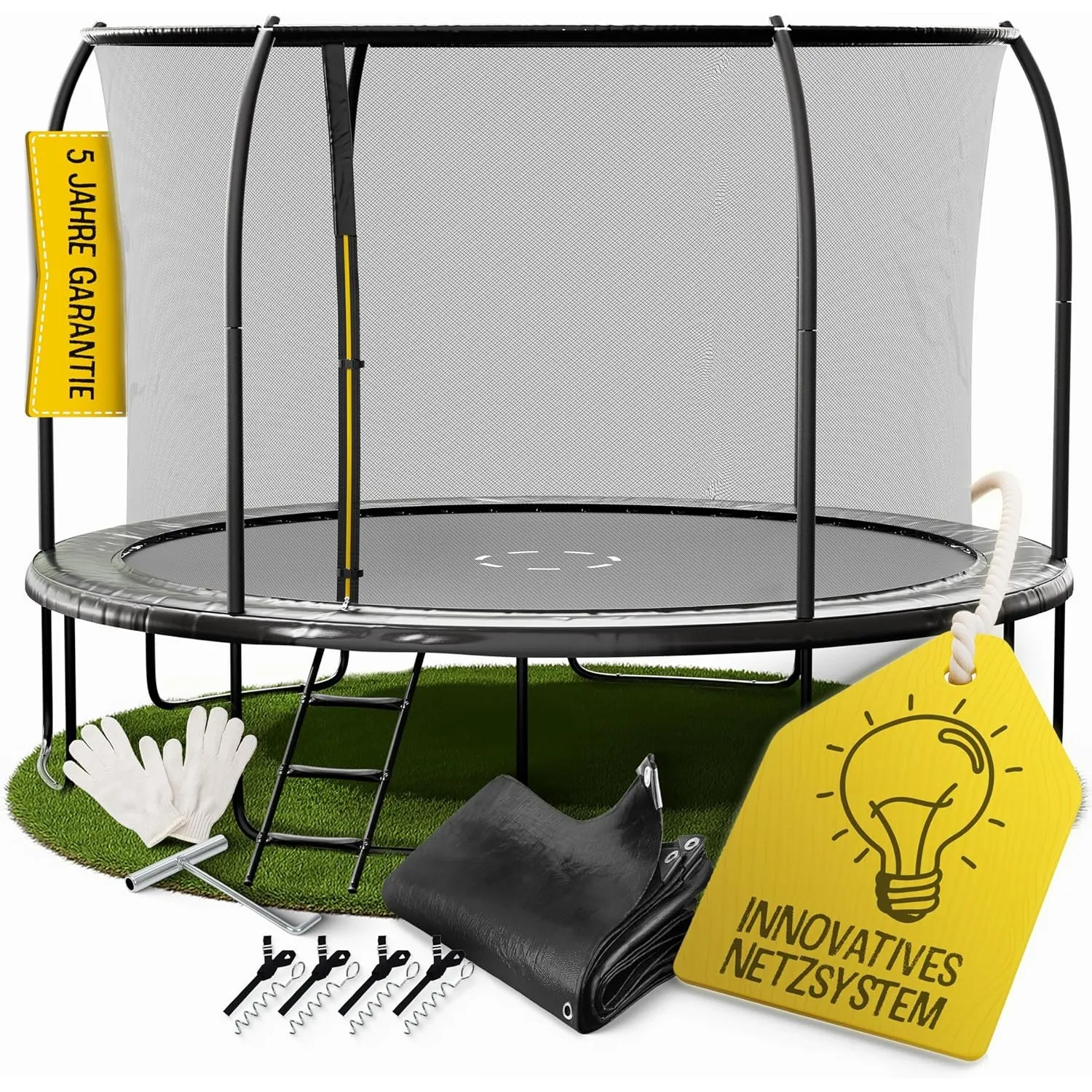 FRIEDO Trampolin Outdoor 305/366 cm (10/12ft) mit einklappbaren Stangen