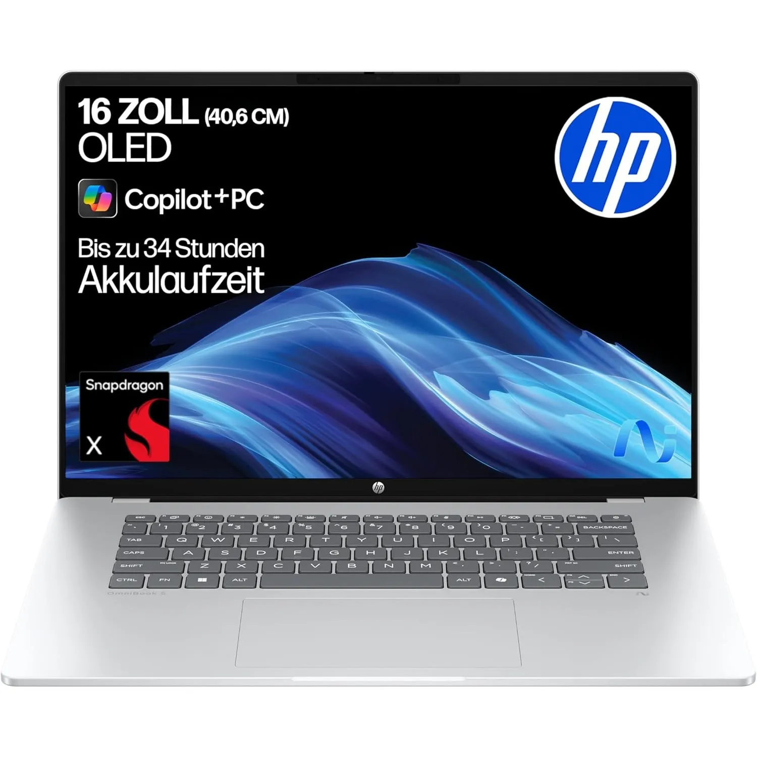 HP OmniBook 5 Next Gen AI Laptop PC, 16 Zoll 2K OLED Touch, Snapdragon X1-26-100 Prozessor (45 NPU-Tops), 16 GB LPDDR5x…
