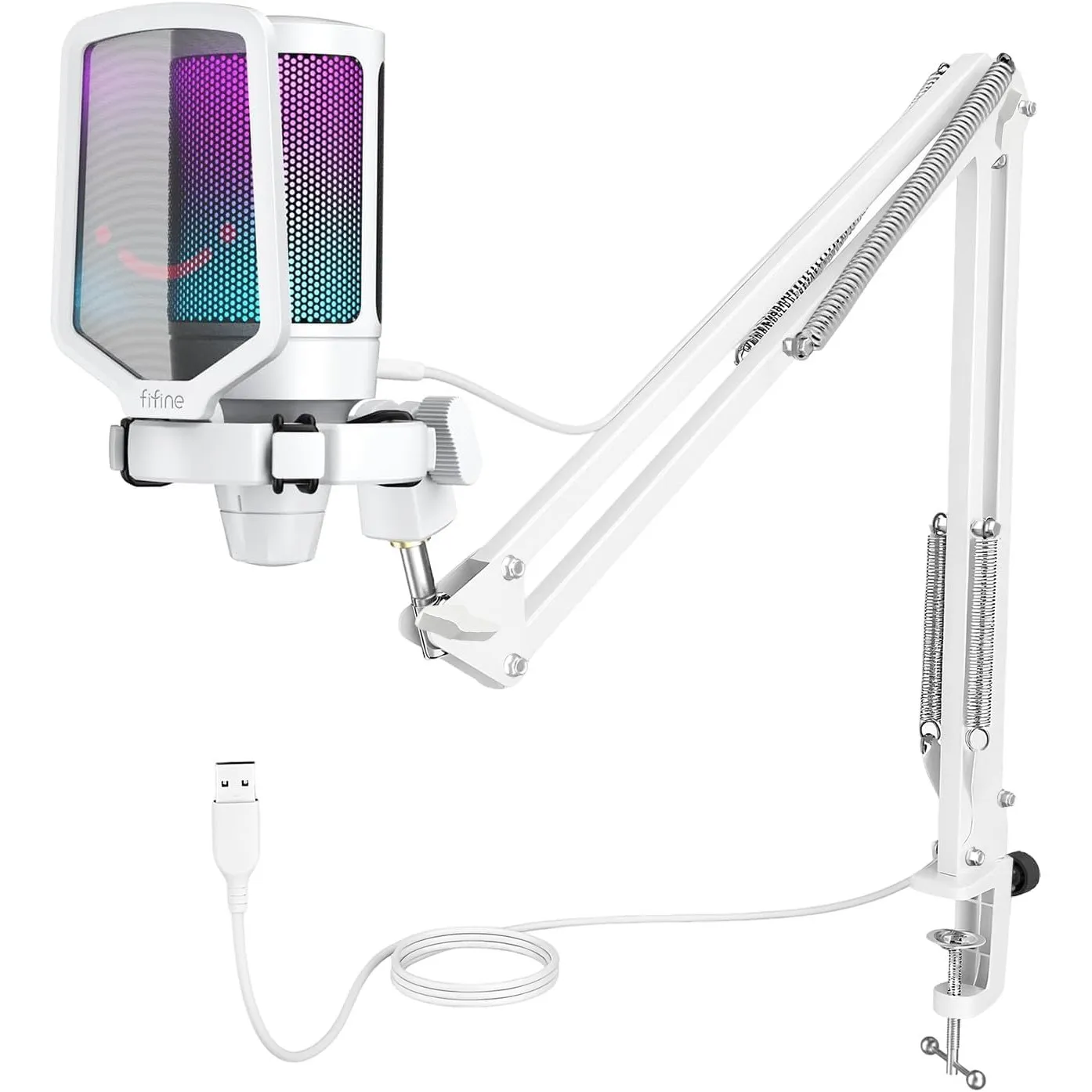 FIFINE USB Mikrofon PC Gaming mit Arm, Microphone weiß für MAC PS4 PS5 mit Stummschalttaste, Popfilter, Shock Mount für…