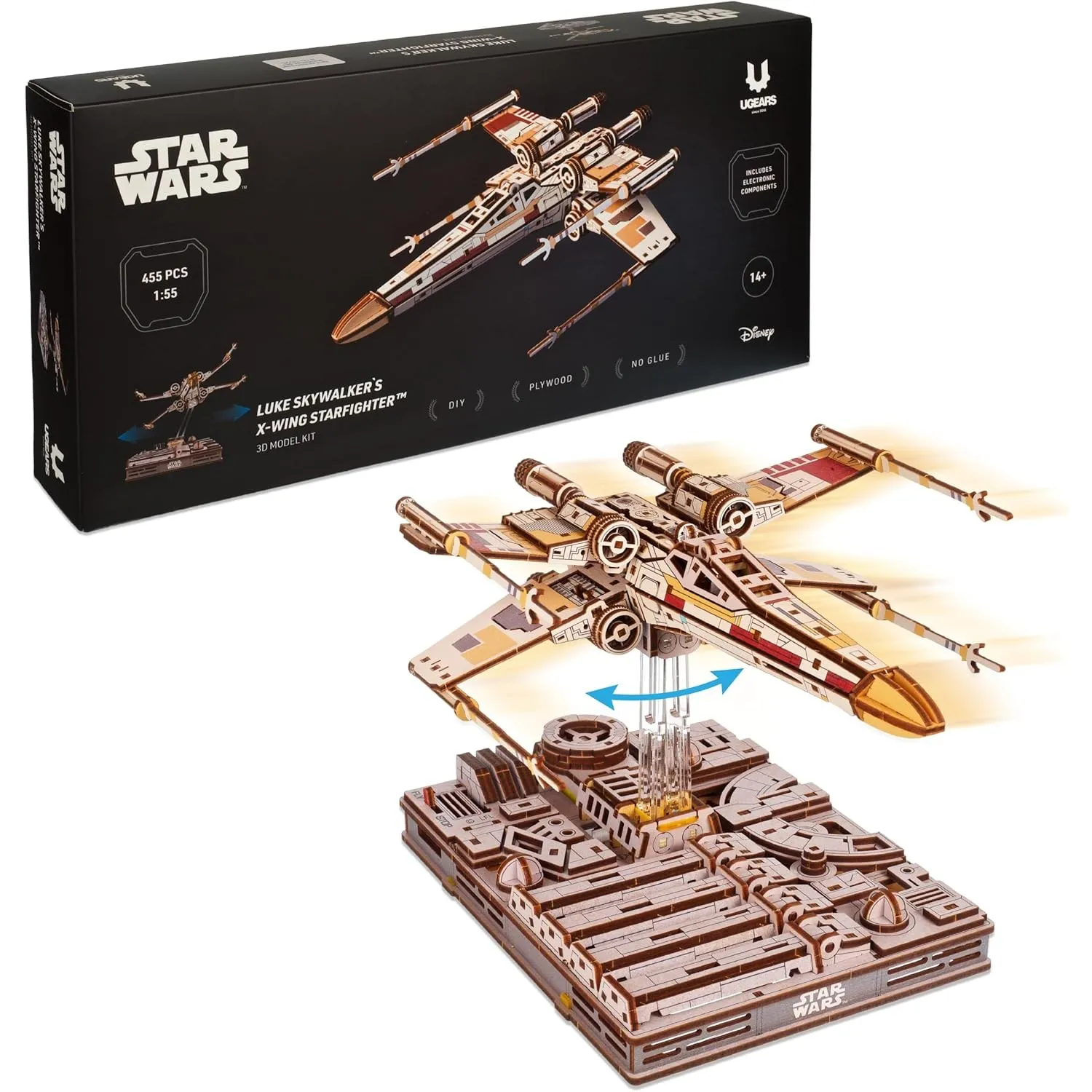 UGEARS Star Wars ™ X-Wing Starfighter von Luke Skywalker ™ – 3D Puzzle Holz Modellbausatz Erwachsene, Holzpuzzle Erwach…