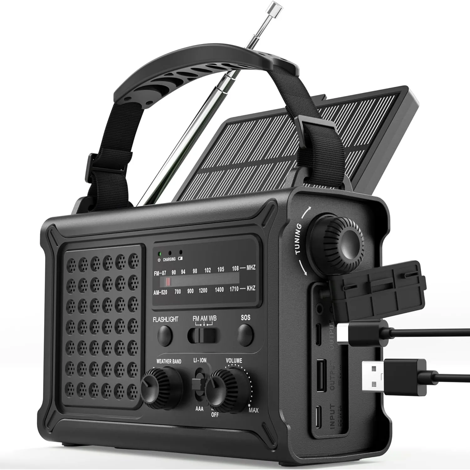ROCAM 12000mAh Notfallradio mit Kurbel und Solar, Camping Radio mit AM/FM
