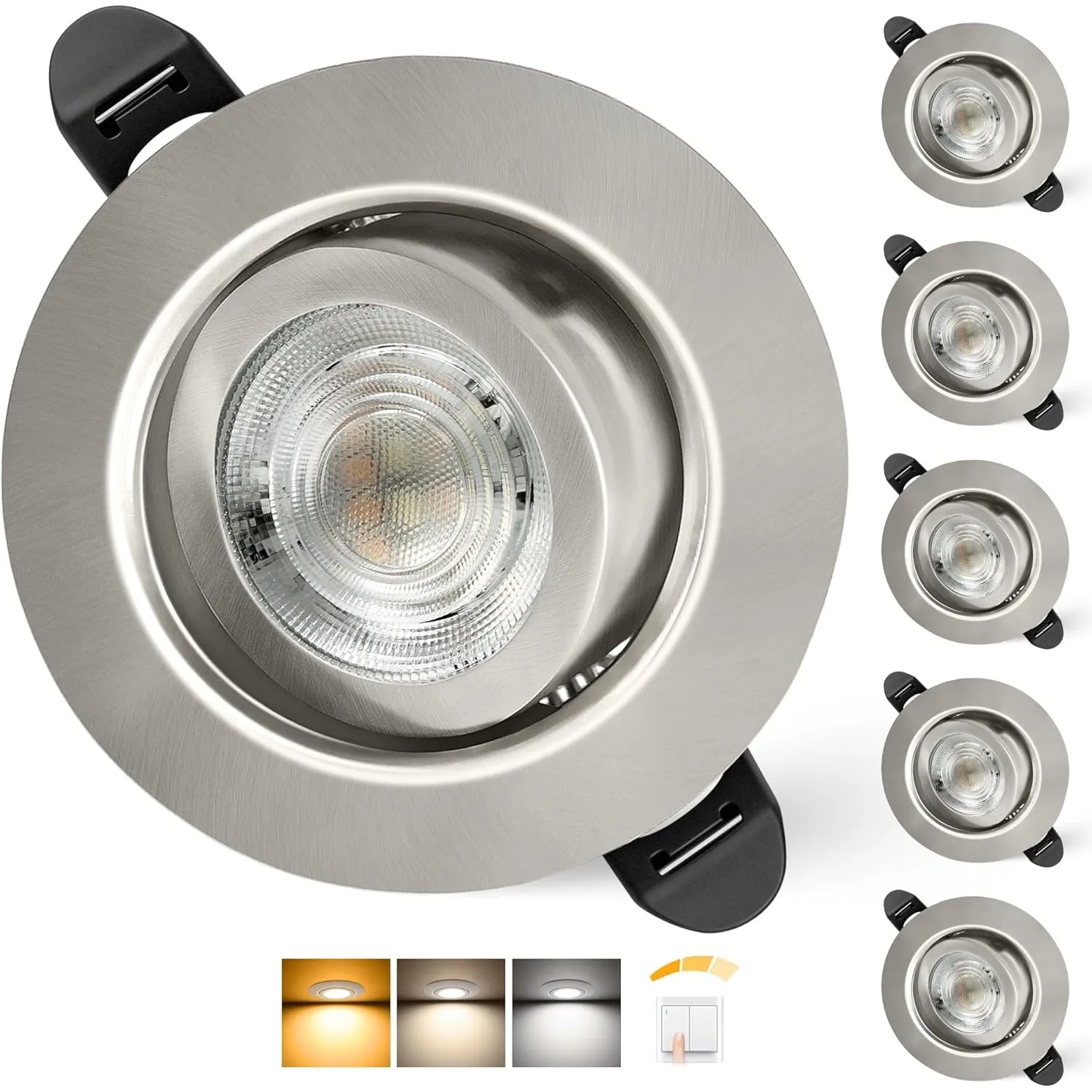 LED Einbaustrahler 230V Dimmbar 68mm 5.5W IP44 LED Spot Ultra Flach | Deckenspots 45° Schwenkbar Einbauleuchten Warmwei…