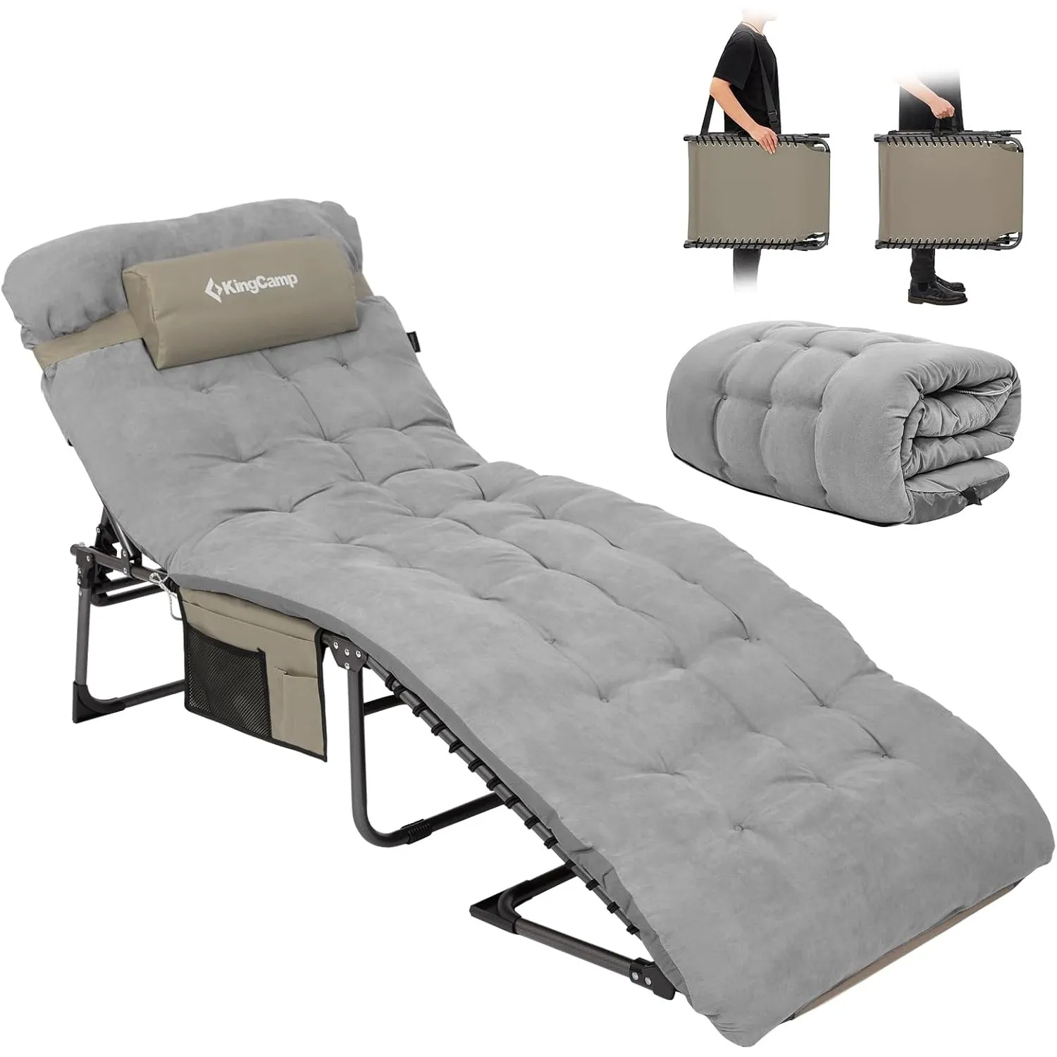 KingCamp Sonnenliege Klappbar mit 5 cm Matratze, bis 180kg, 5-Verstellbare | Gartenliege Klappbar, Kopfstütze & Seitent…