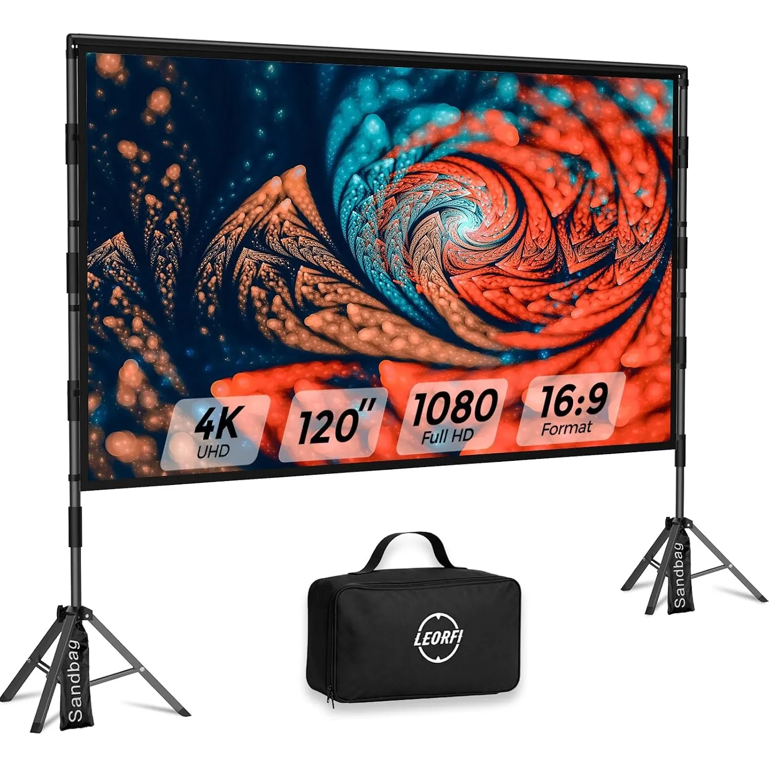 Beamer Leinwand mit Stativ 120 Zoll, Outdoor Projektorleinwand
