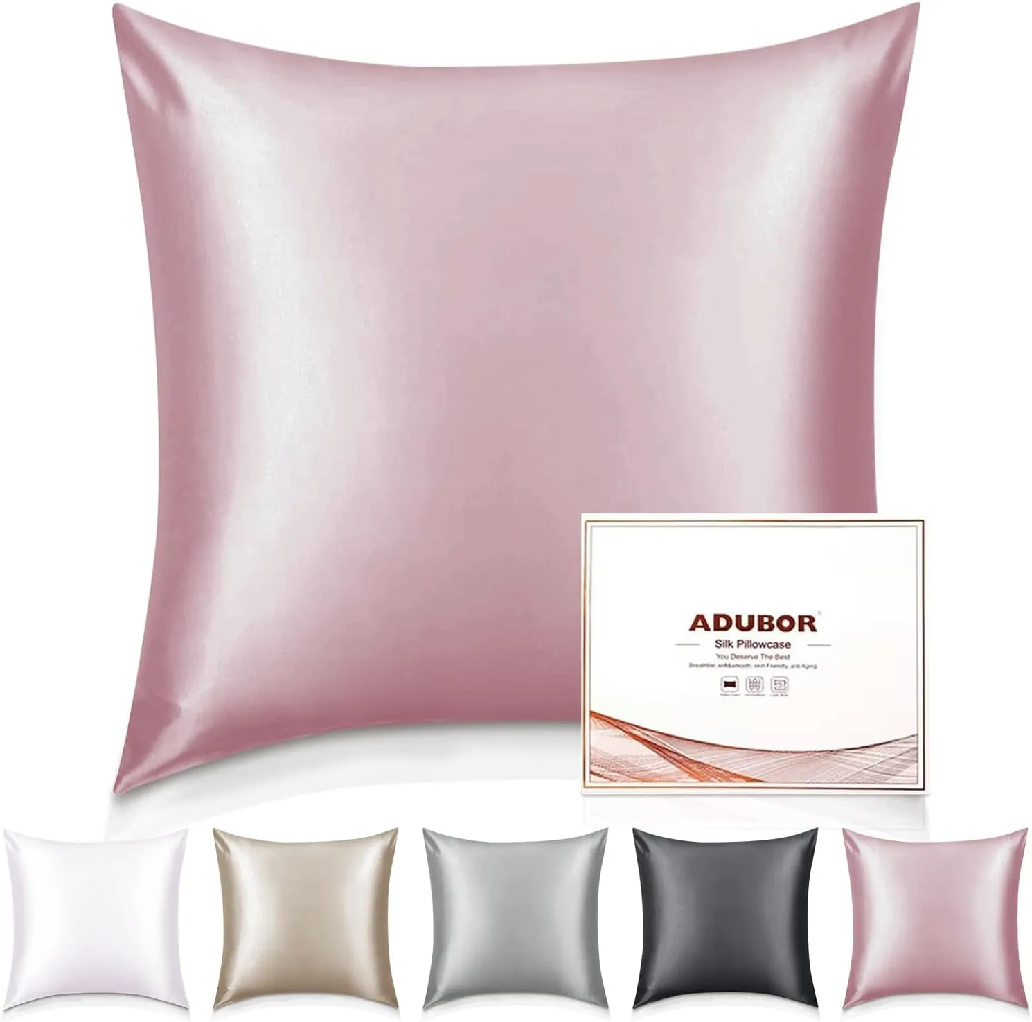 Adubor 100% Silk Pillowcase 80 x 80 cm for Hair and Skin with Hidden Zip, Both Sides, 23 Momme Silk, 900 Thread Count (…