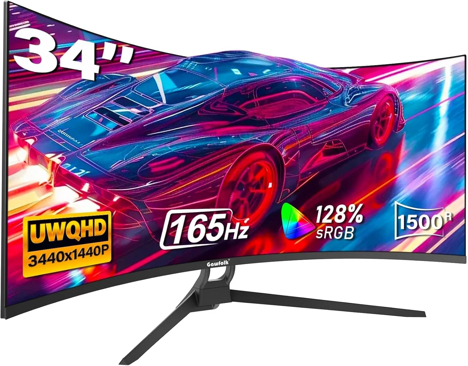 Gawfolk Gaming Curved Monitor 34 Zoll 165Hz, 1500R Ultrawide PC Bildschirm UWQHD 3440x1440P, Gebogenes Computerbildschi…