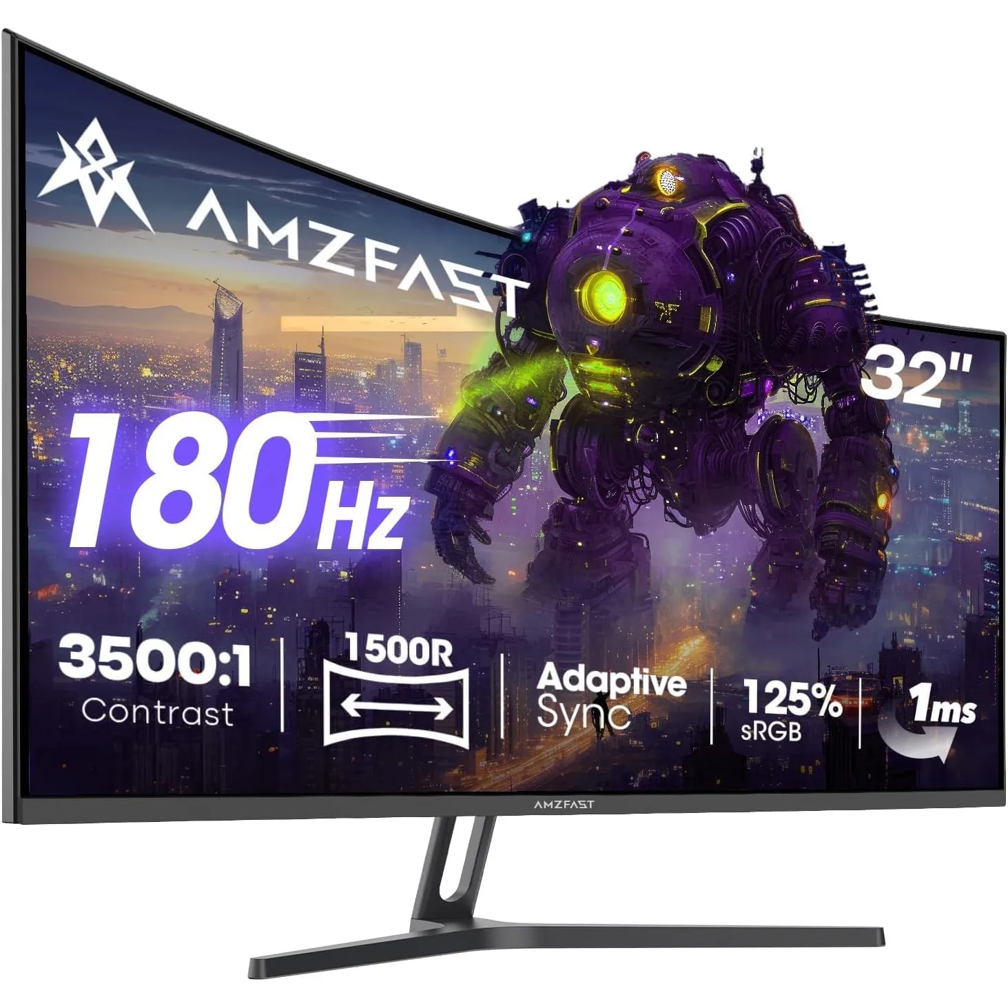 Amzfast Gaming Monitor 32 Zoll Curved 180Hz, 2K QHD 2560x1440,1ms MPRT