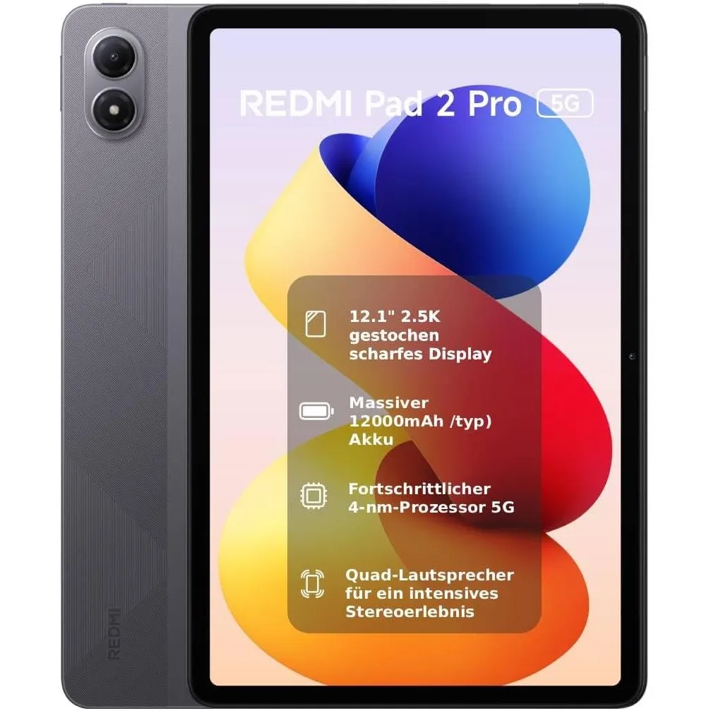 Xiaomi REDMI Pad 2 Pro 5G, 8+256GB, 12,1" 2.5K 120Hz Kristallklares Display, Graphitgrau