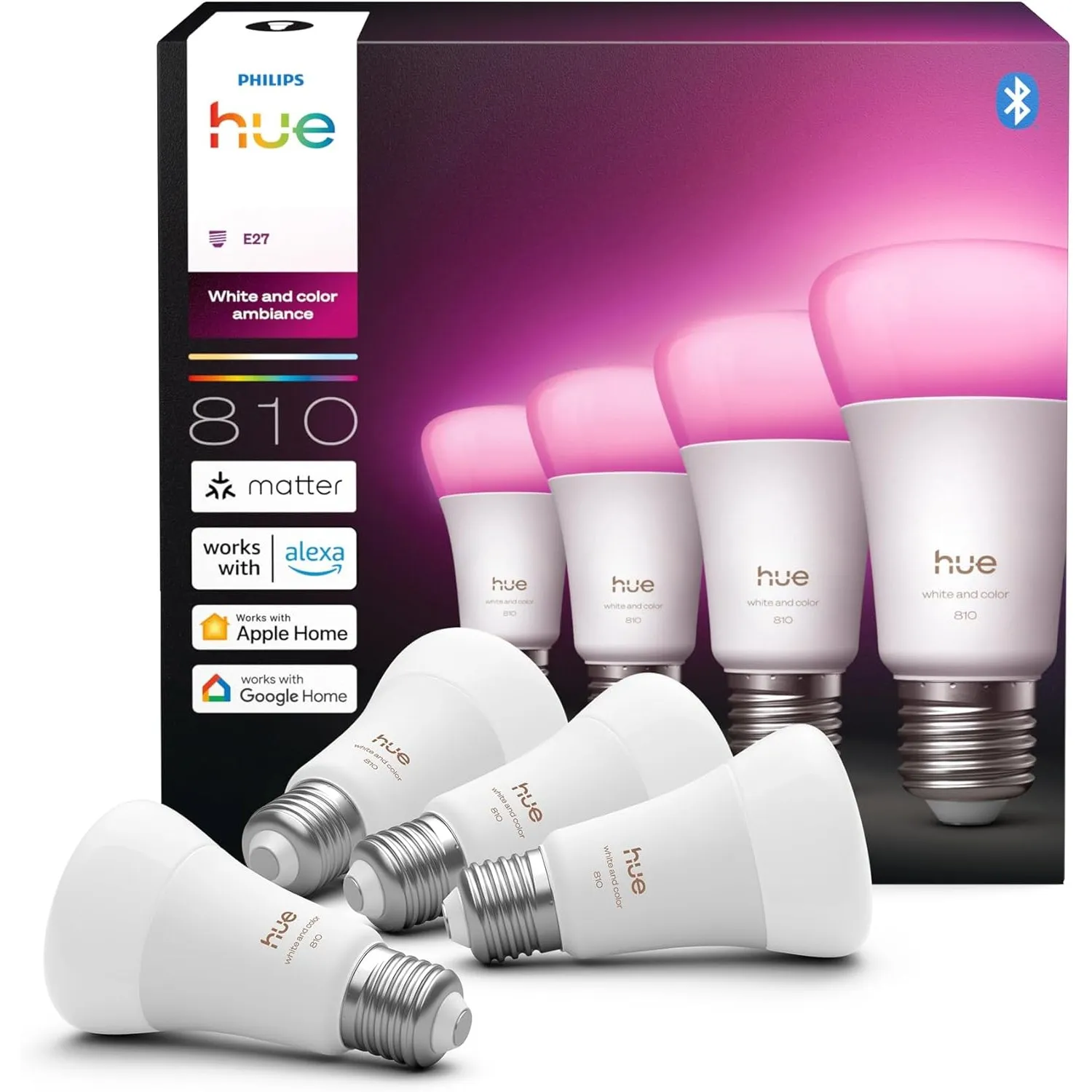 Philips Hue Smart LED A60 Lampen, E27, 4er Pack