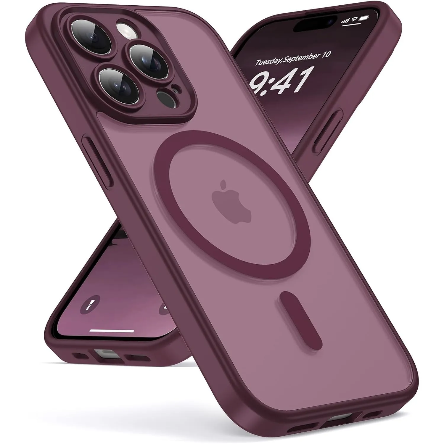 Oududianzi-Magnetisch Hülle für iPhone 15 Pro mit Magsafe, WineRed | Durchscheinende Mattierte PC Rückseite TPU Silikon…