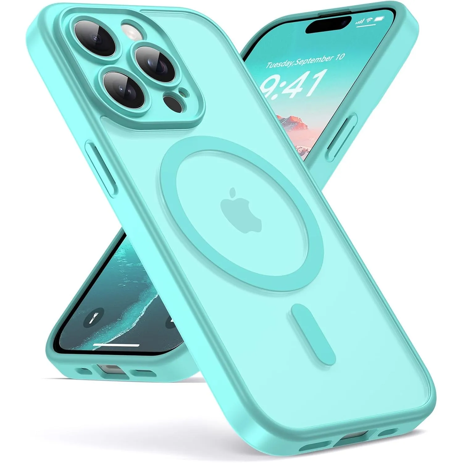 Oududianzi-Magnetisch Hülle für iPhone 15 Pro mit Magsafe, BlauGrün | Durchscheinende Mattierte PC Rückseite TPU Siliko…