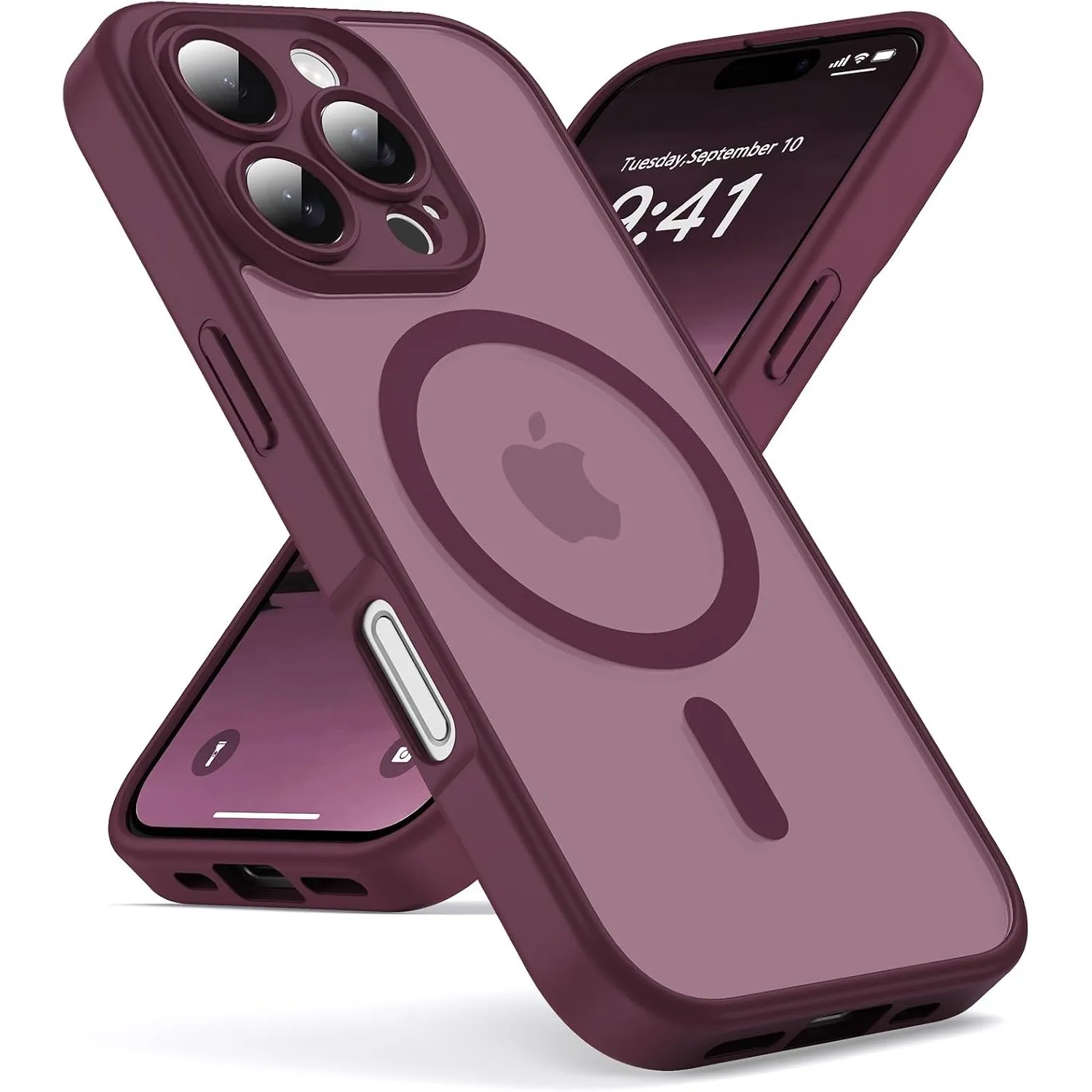 Oududianzi-Magnetisch Hülle für iPhone 16 Pro mit Magsafe, WineRed | Durchscheinende Mattierte PC Rückseite TPU Silikon…